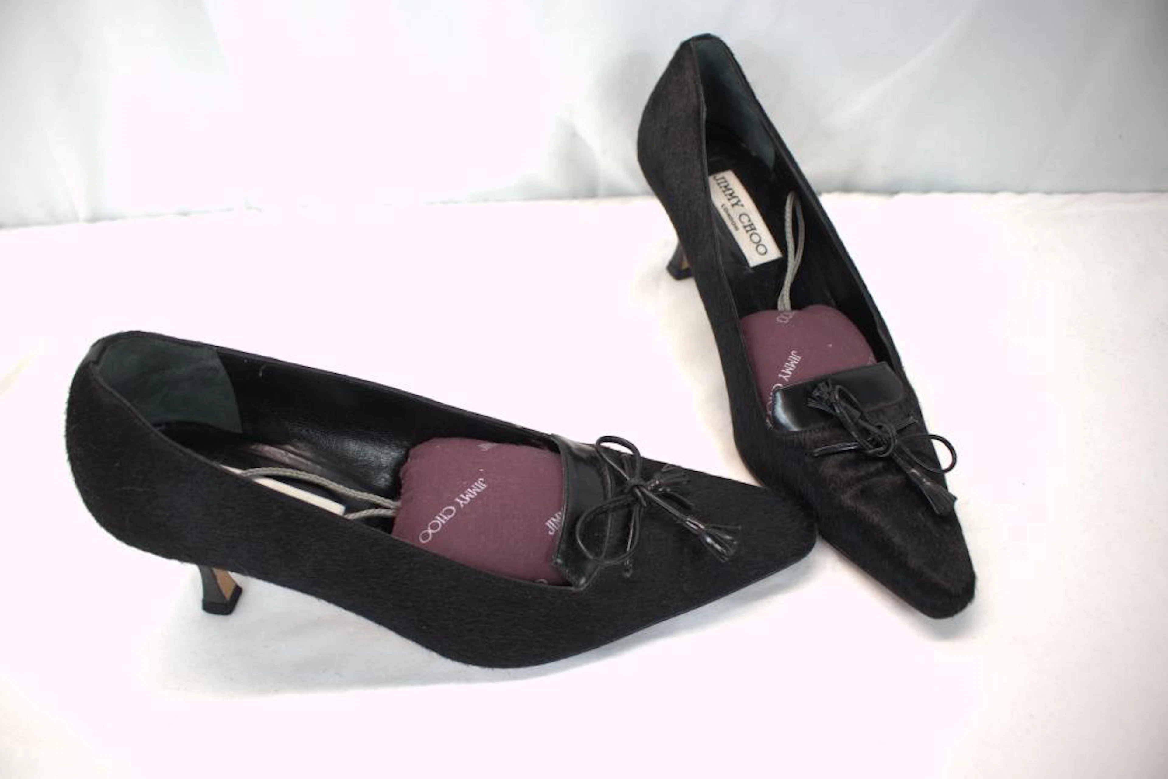 Vintage Jimmy Choo Black Fur Shoes, Euro Size 38