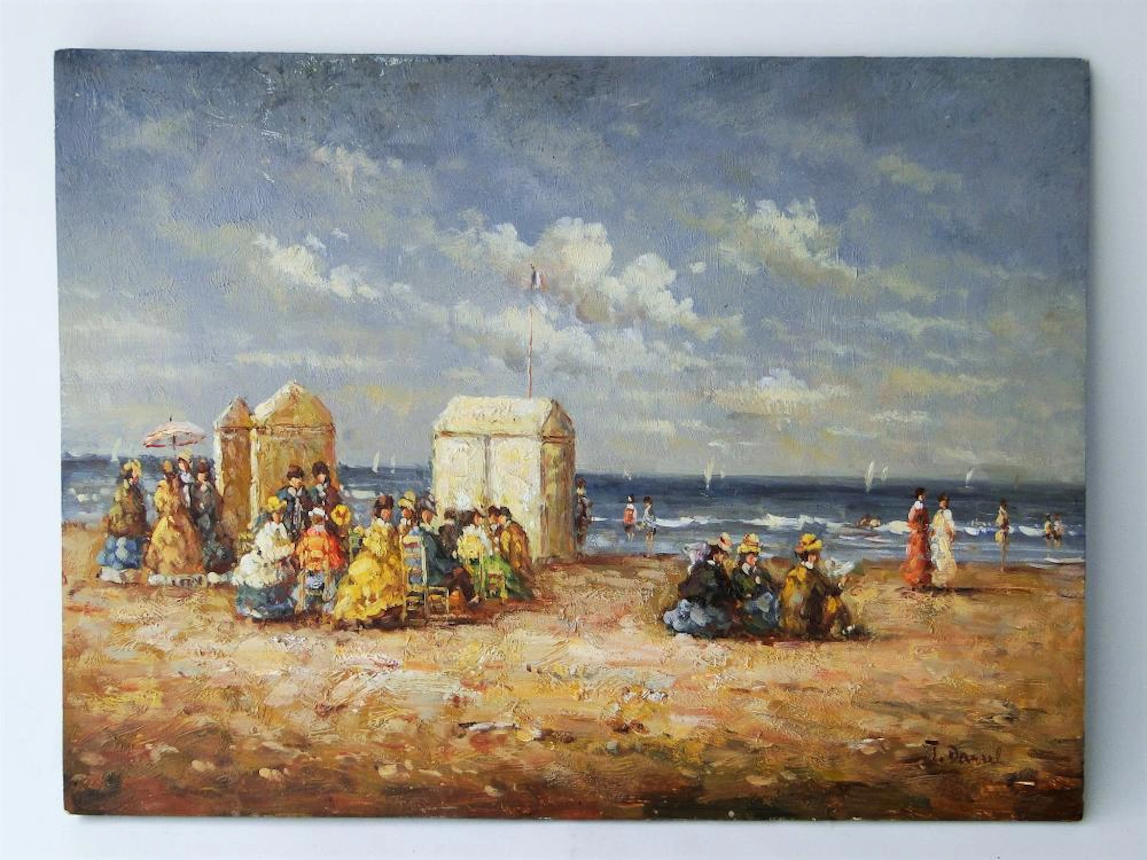"BATHING TIME AT DEAUVILLE" OIL ON PANEL
