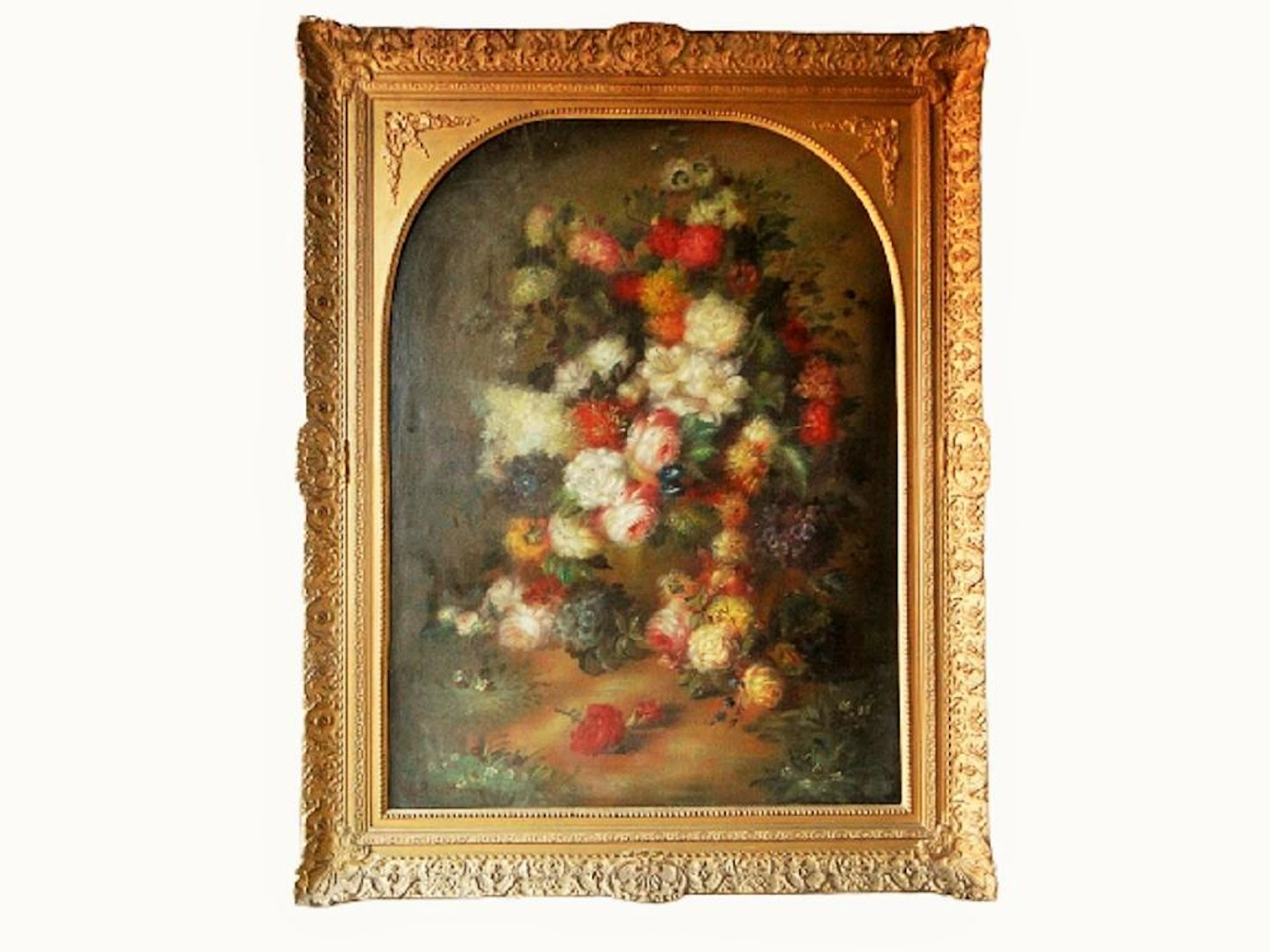 FINE LARGE O/C PAINTING STILL LIFE OF FLOWERS SIGNED
