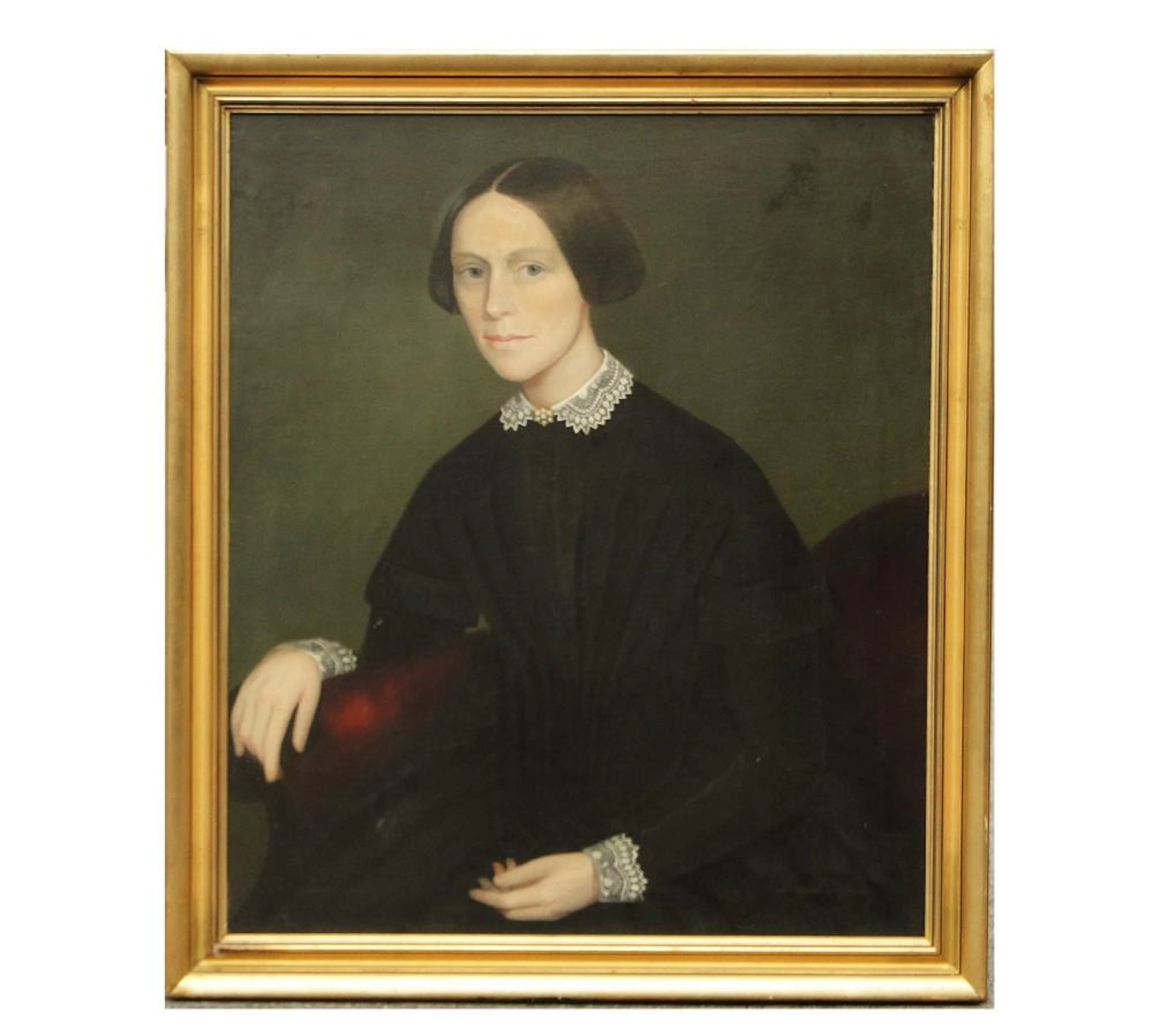 19TH C OIL CANVAS PORTRAIT YOUNG WOMA