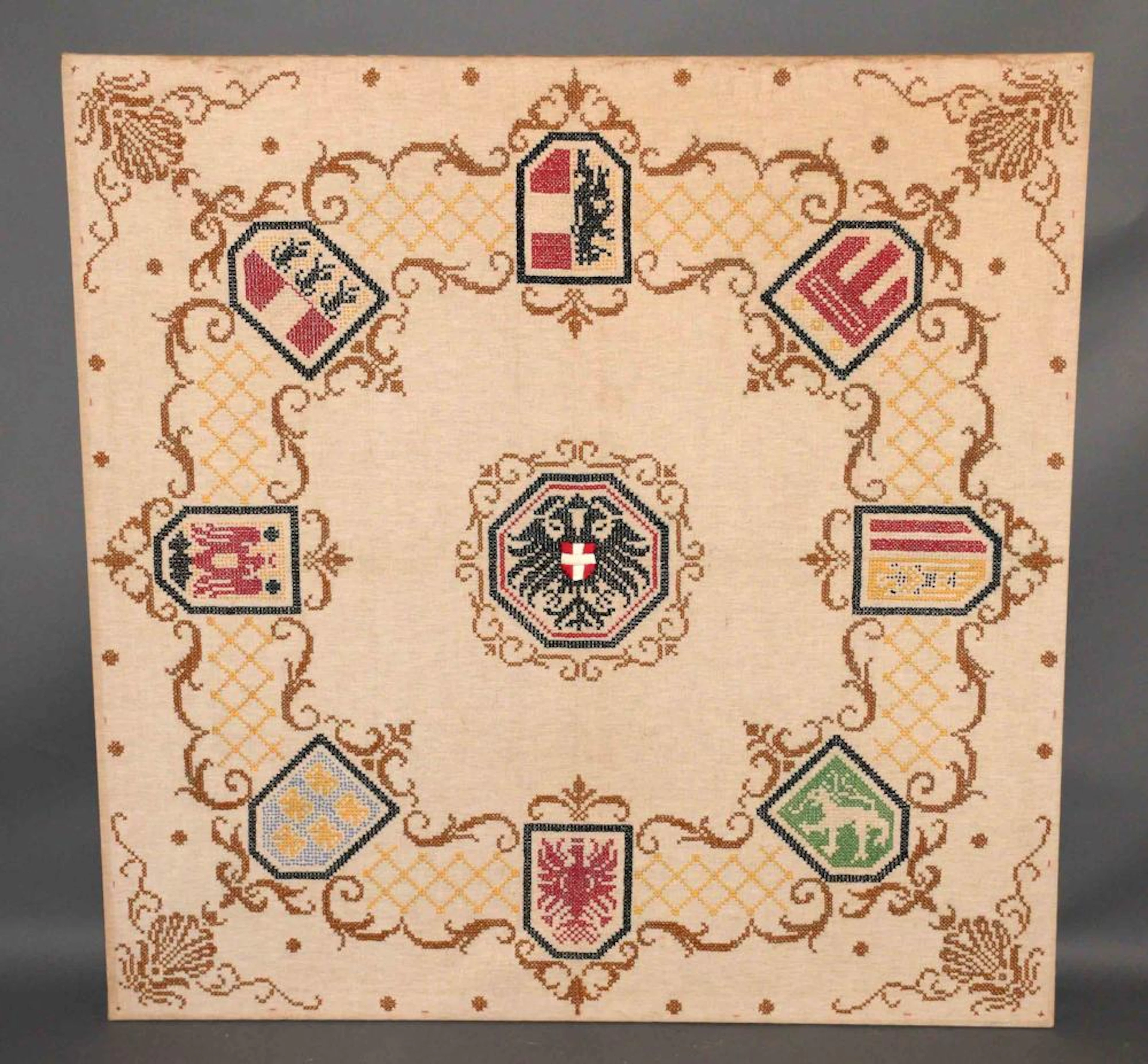 AUSTRO HUNGARIAN EMPIRE CROSS STITCH TAPESTRY. 50''H x 50''W.