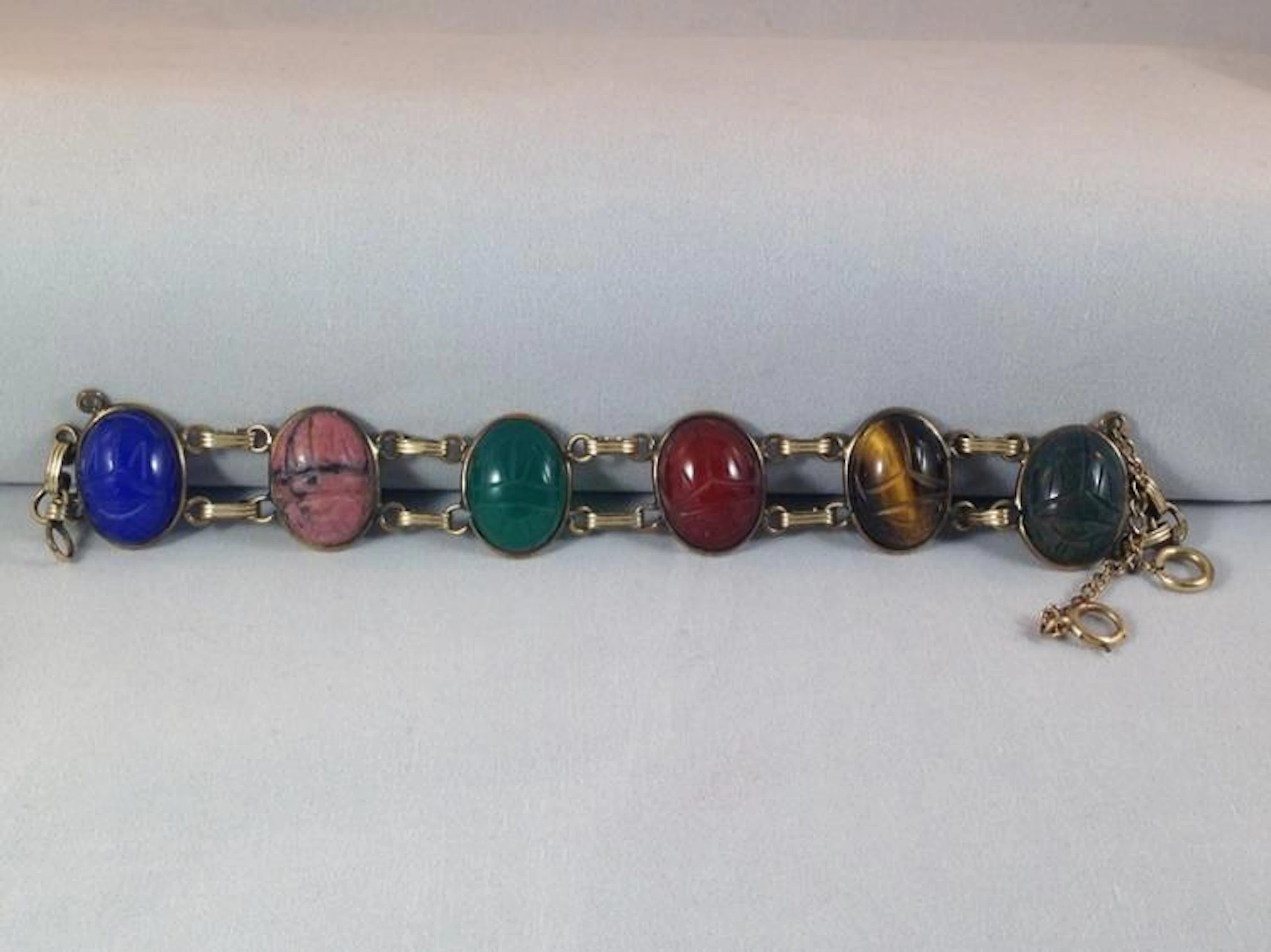 Vintage 12K GF Carved Cabochon Scarab Bracelet.