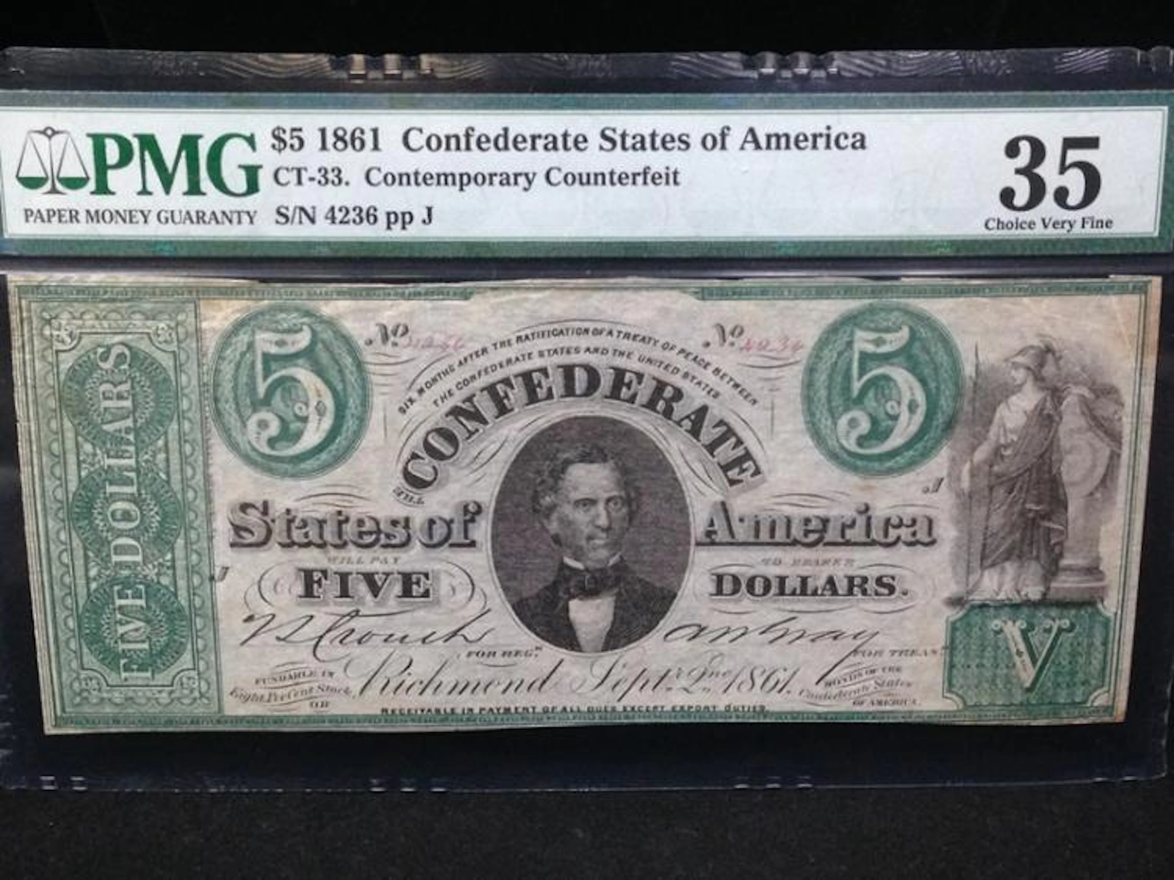 1861 Confederate States of America $5 35 ALERT!!!