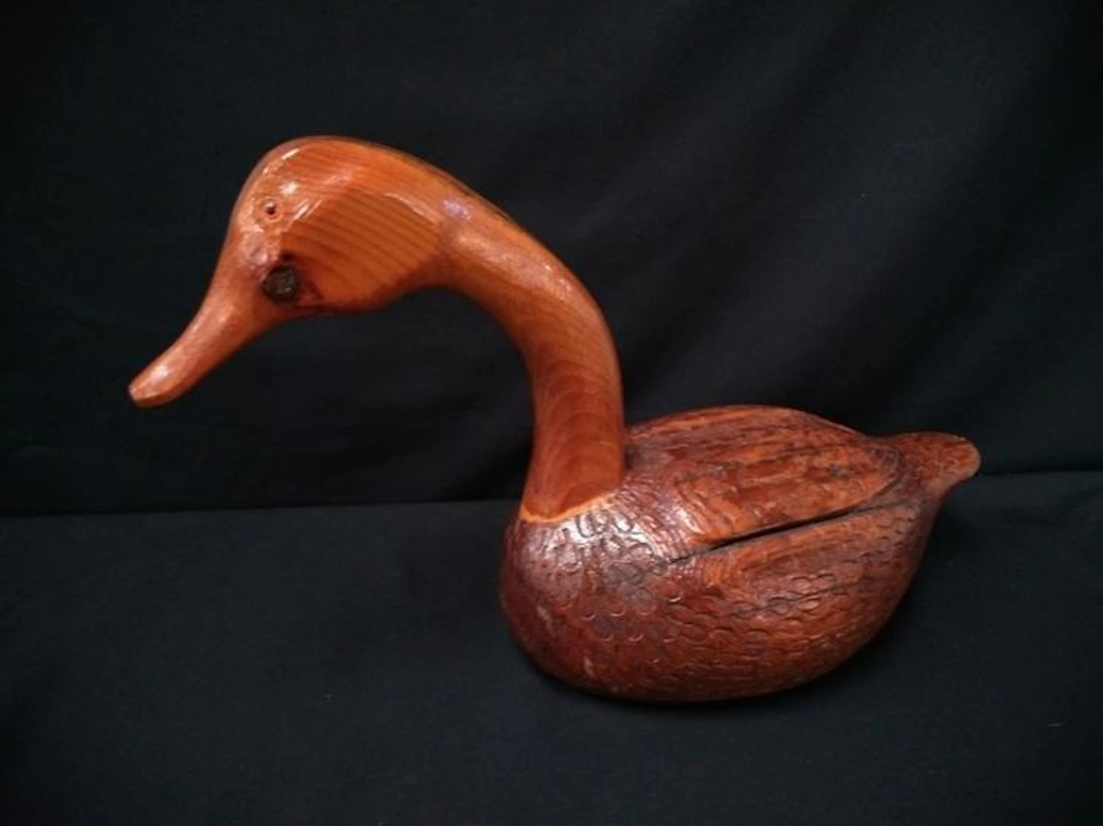 Large Hand Carved Wood Duck Decoy w/Glass Eyes.