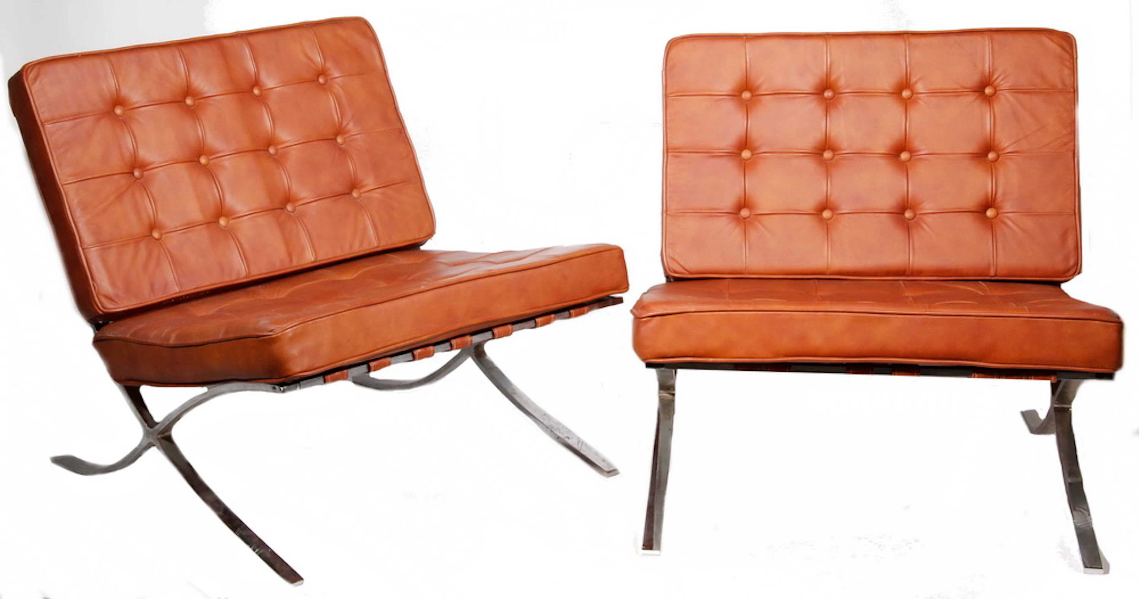 PR OF LEATHER AND CHROME BARCELONA STYLE CHAIRS
