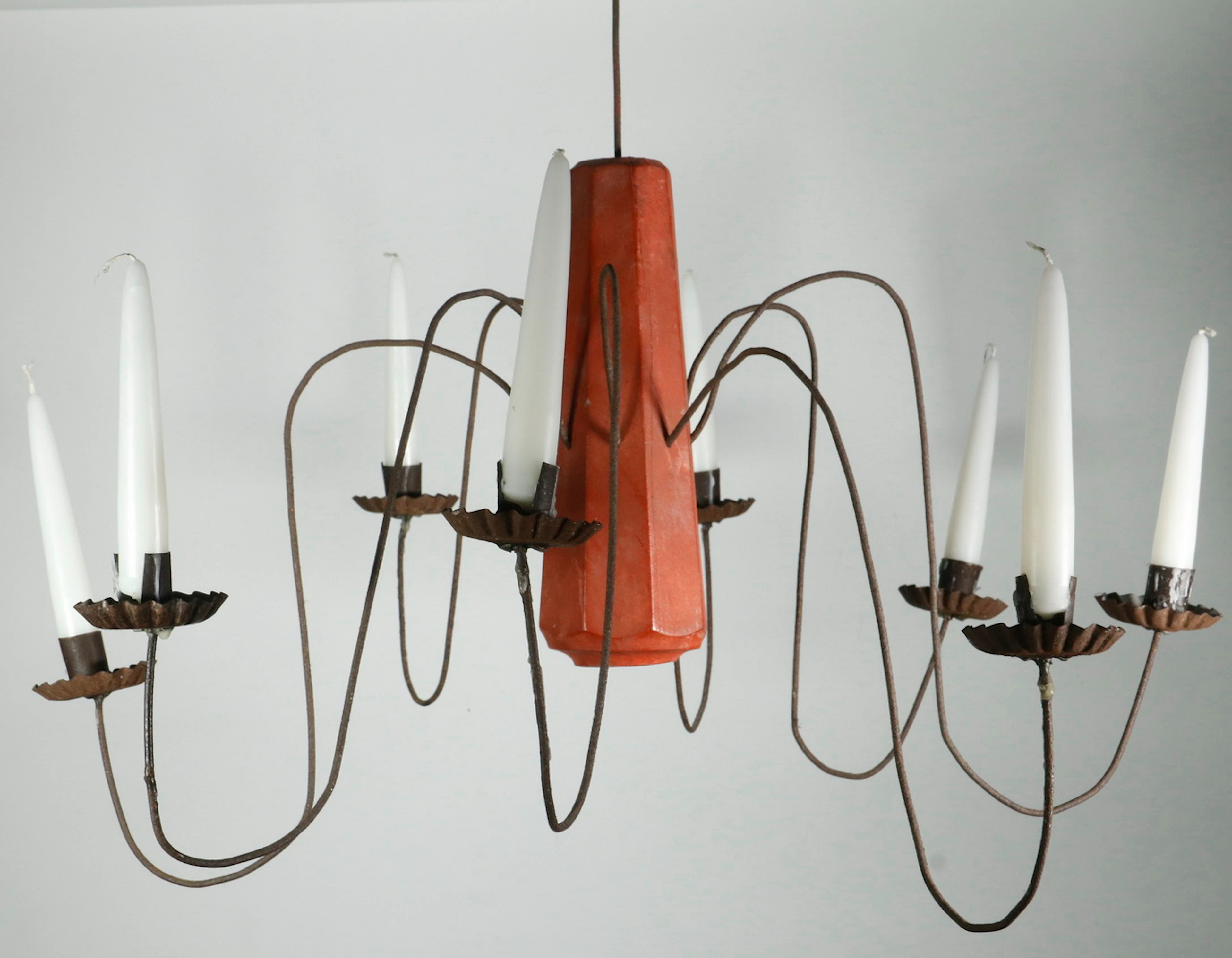 COUNTRY PAINTED WOOD & IRON CHANDELIER