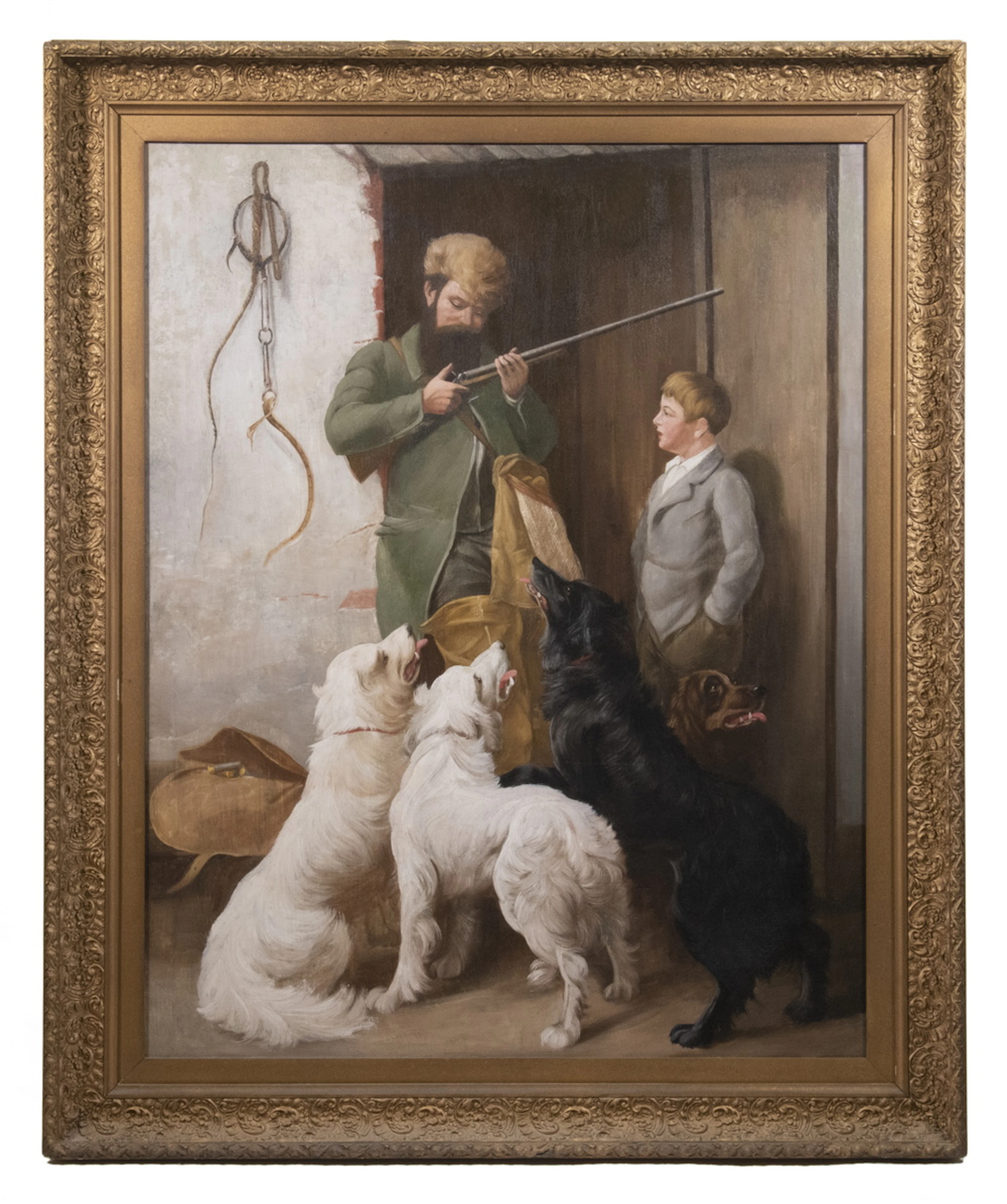LARGE OIL PAINTING AND FRAMED PRINT AFTER RICHARD ANSDELL (UK, 1815-1885)
