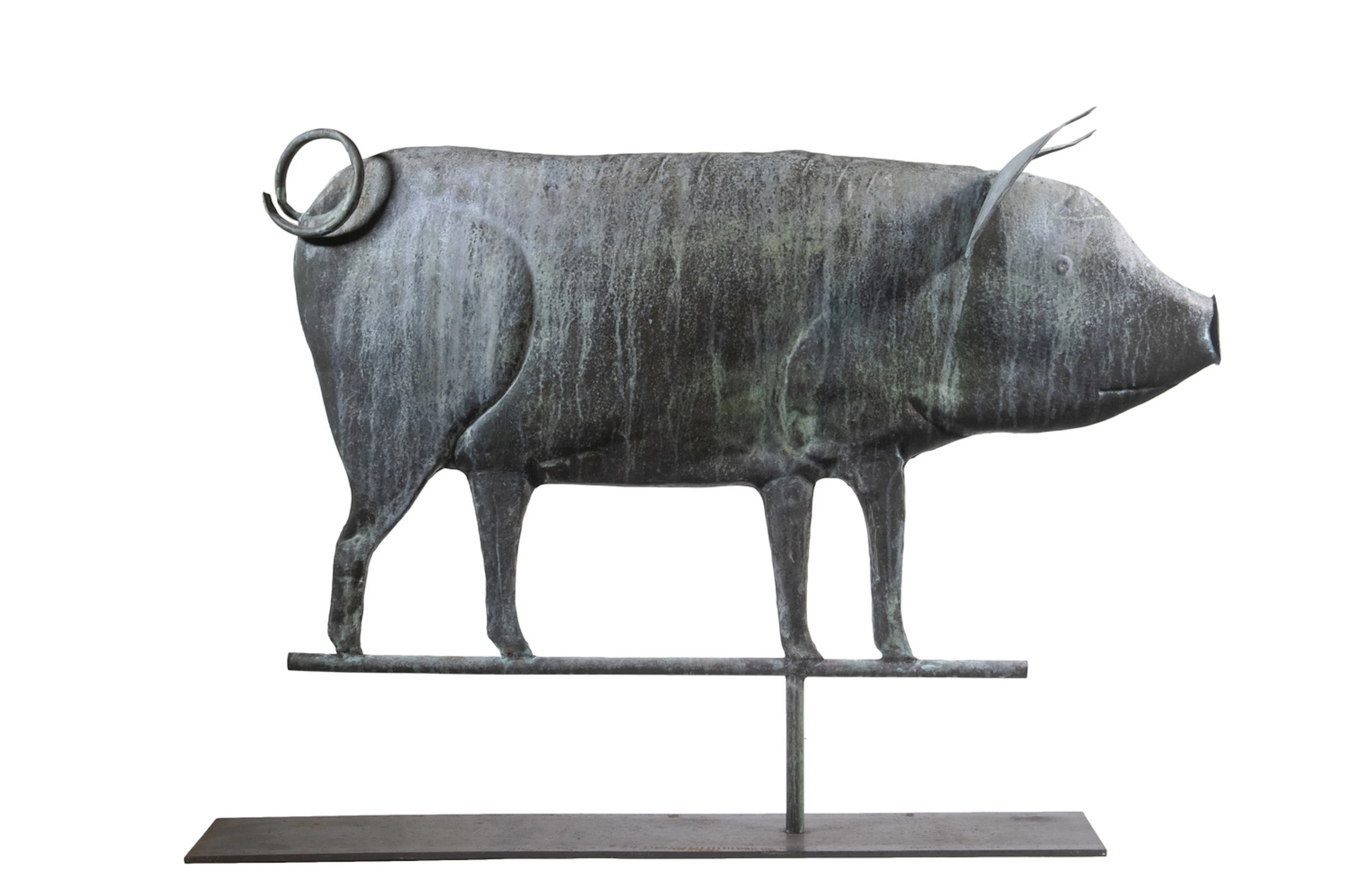 FULL BODIED COPPER PIG WEATHERVANE ON STAND