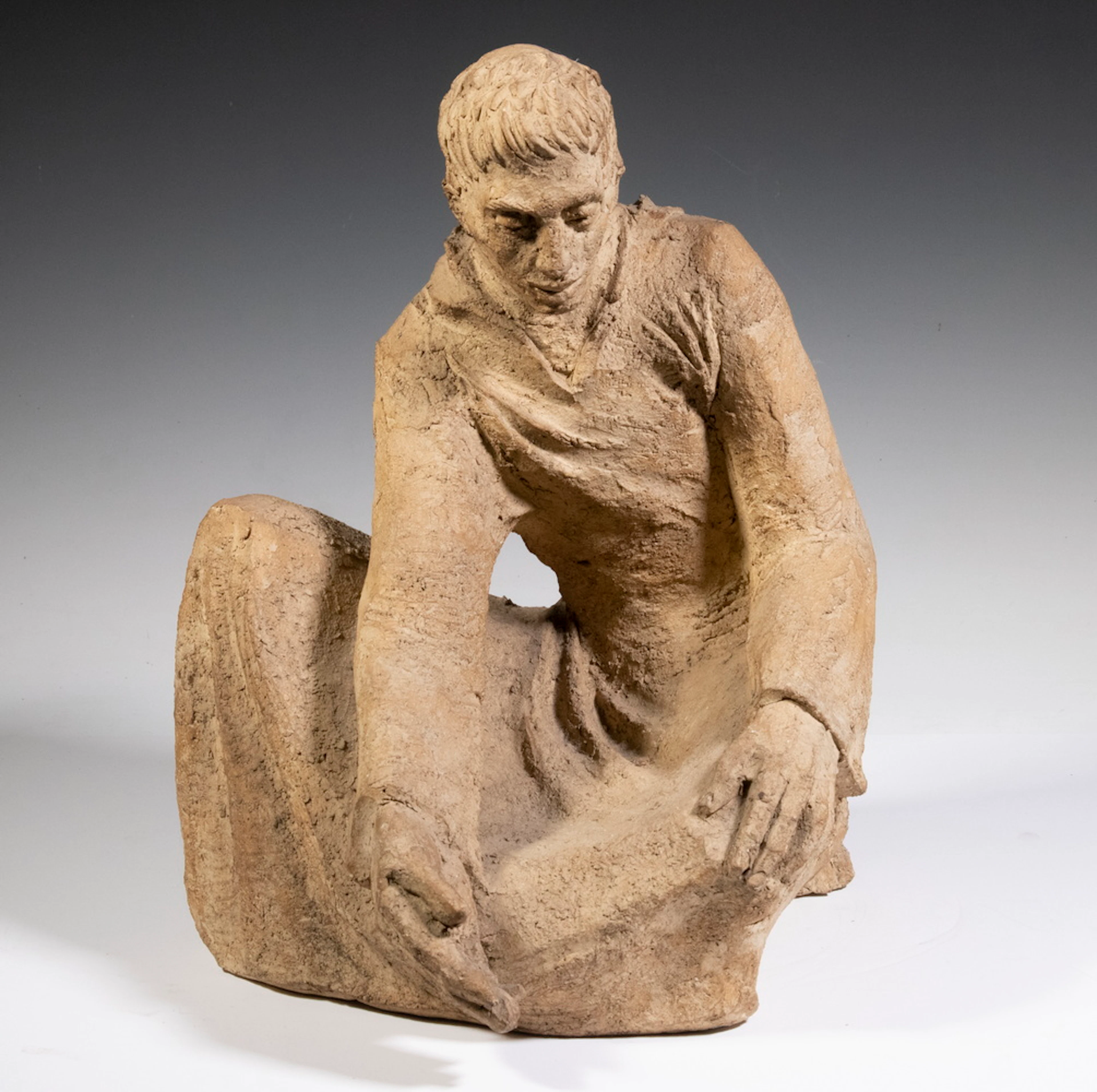 20TH C. SIGNED W. COBB STONEWARE RELIGIOUS SCULPTURE, DATED '65