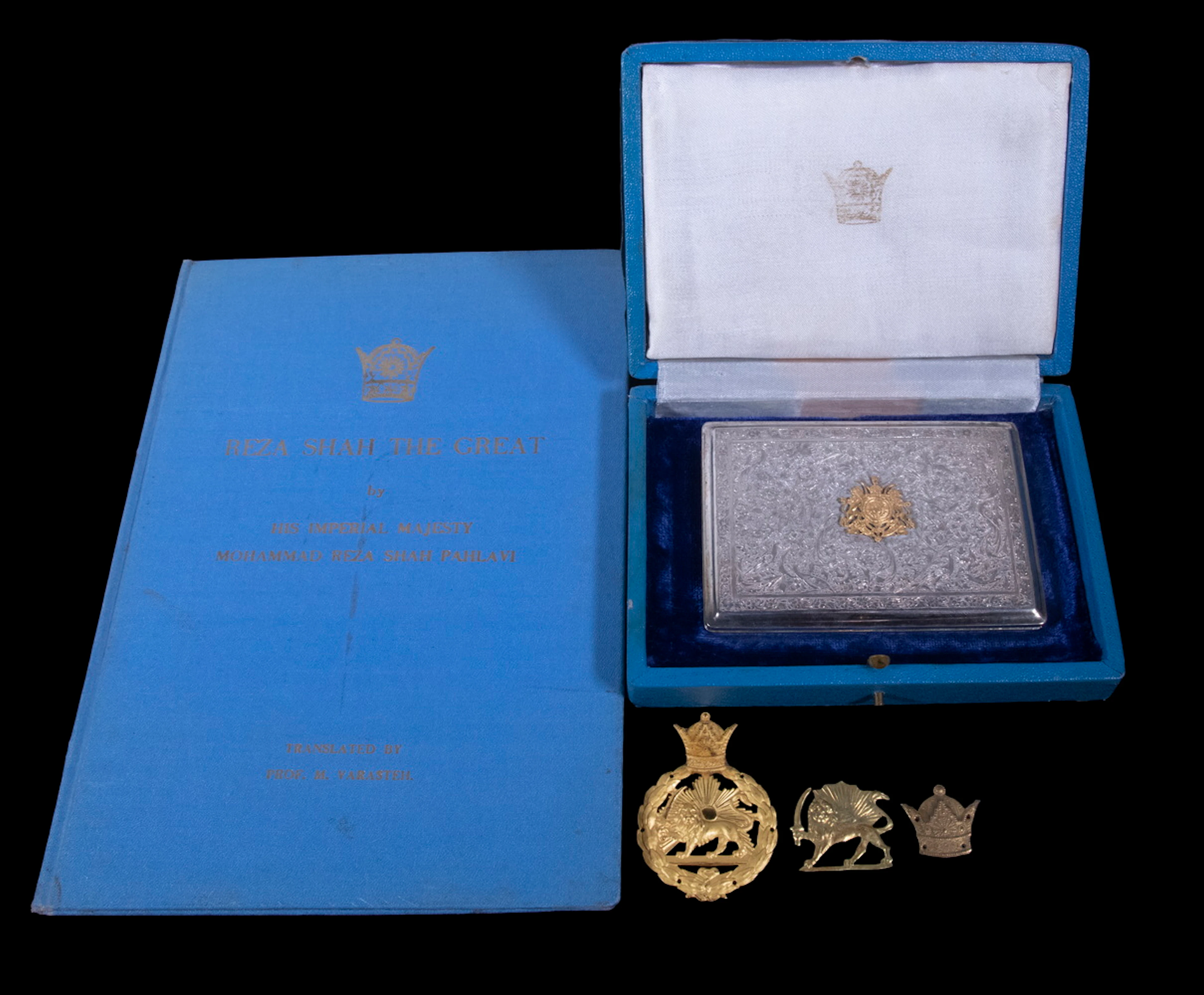 SHAH OF IRAN PRESENTATION SILVER CIGARETTE CASE, PLUS EPHEMERA