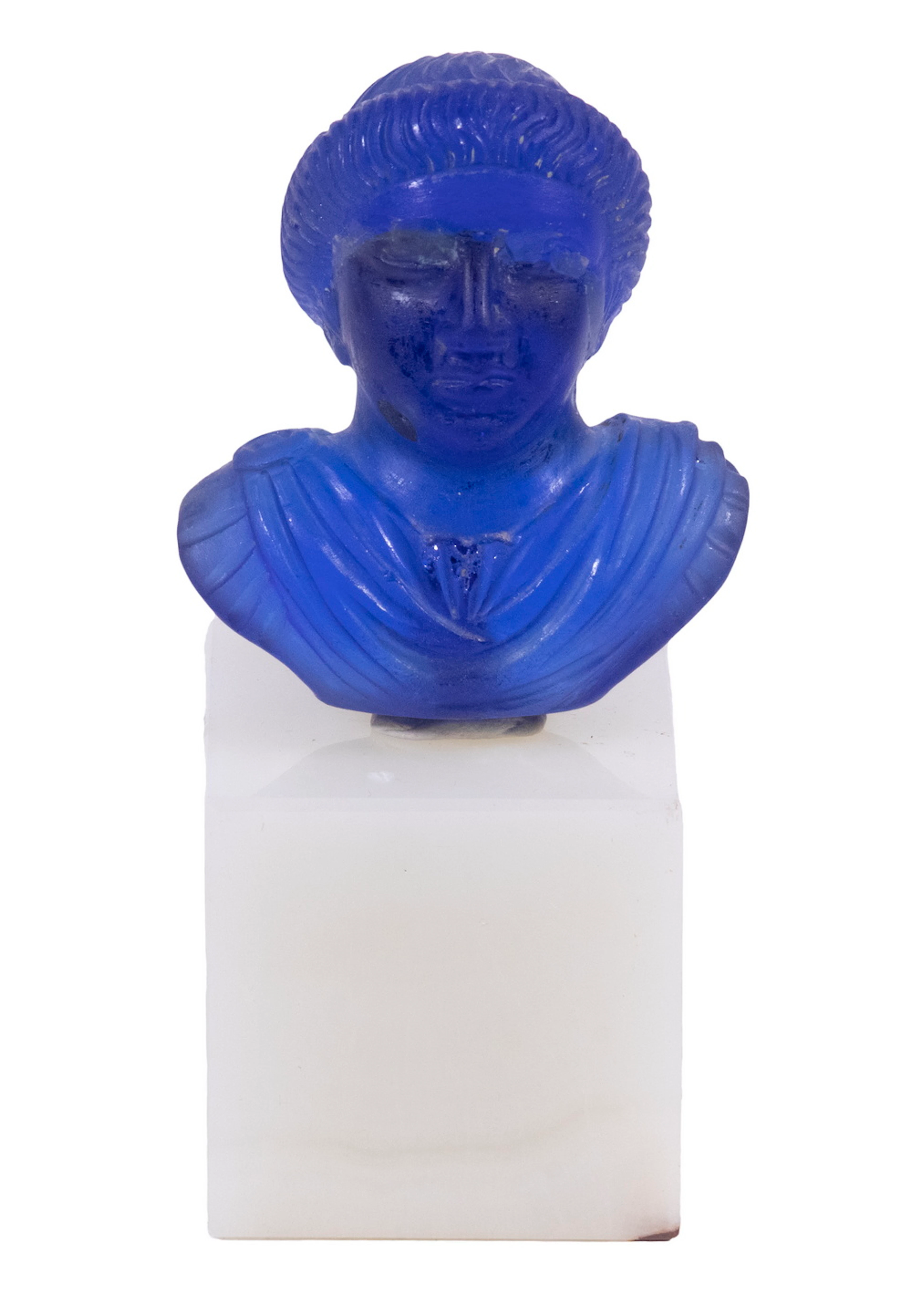 RARE CLASSICAL ROMAN PERIOD BLUE GLASS PORTRAIT BUST