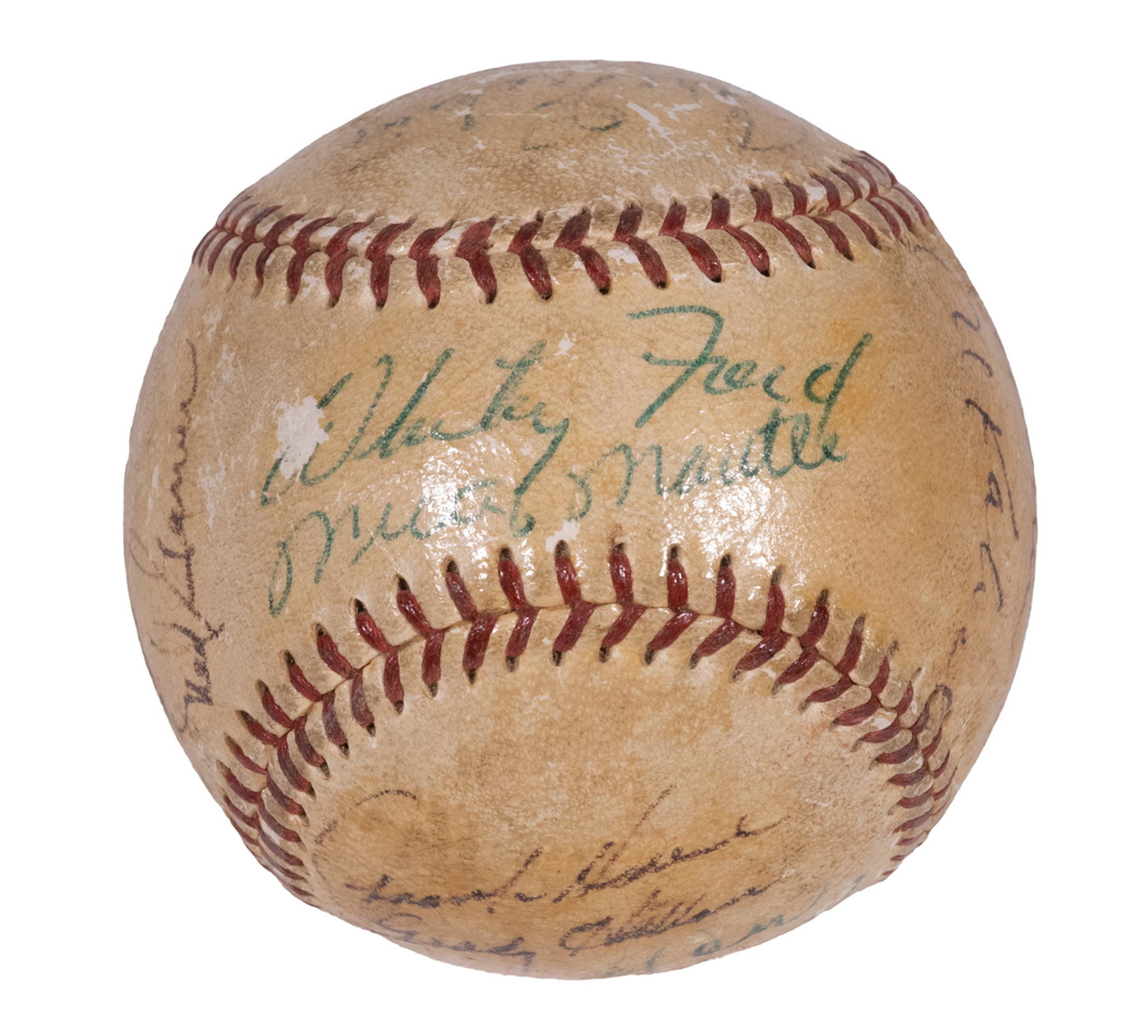 SIGNED BASEBALL, 1950s MIXED TEAMS MOSTLY YANKEES & RED SOX