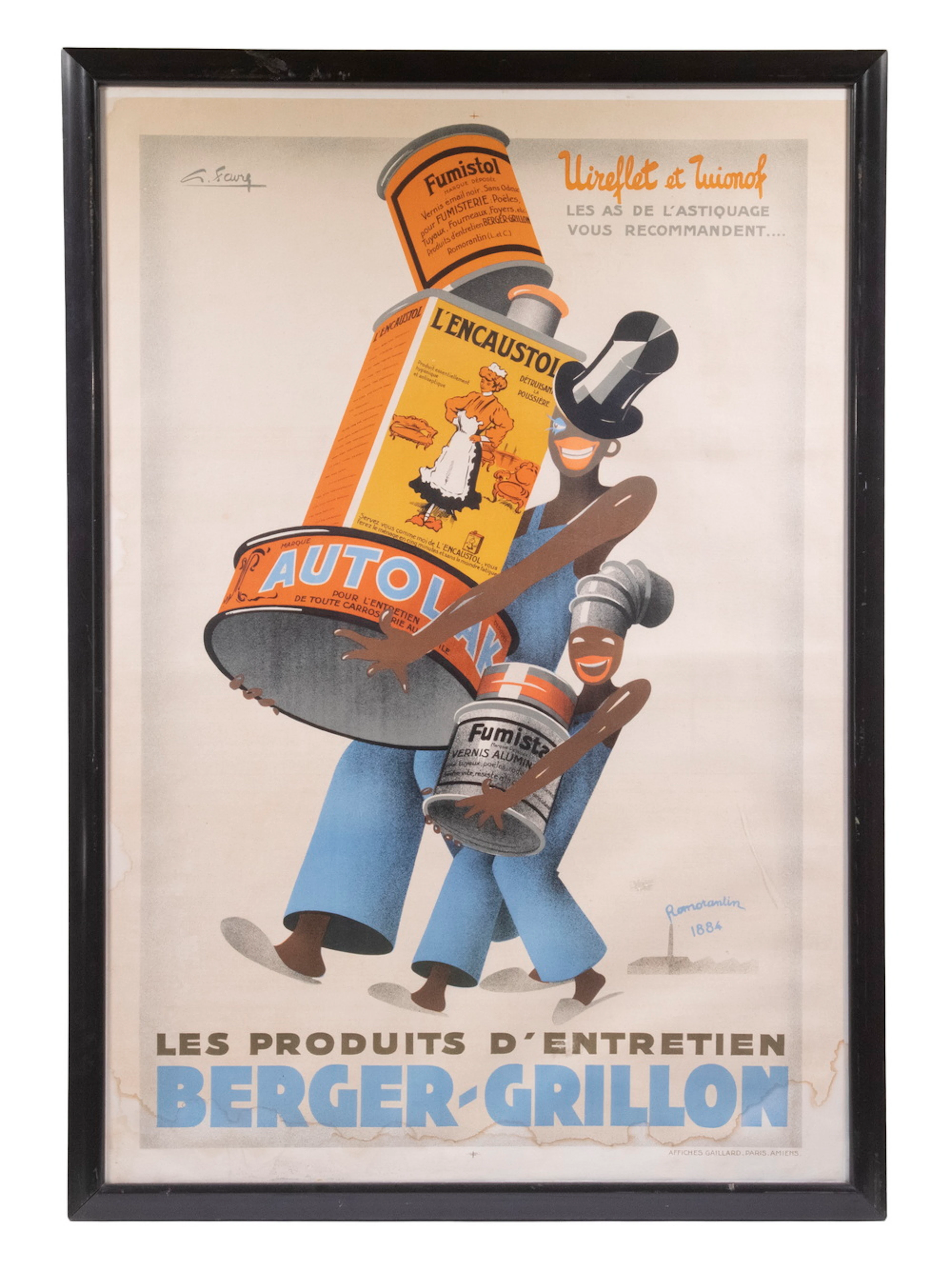 FRAMED FRENCH EARLY 1930s BLACKIANA BROADSIDE POSTER BY GEORGES FAVRE
