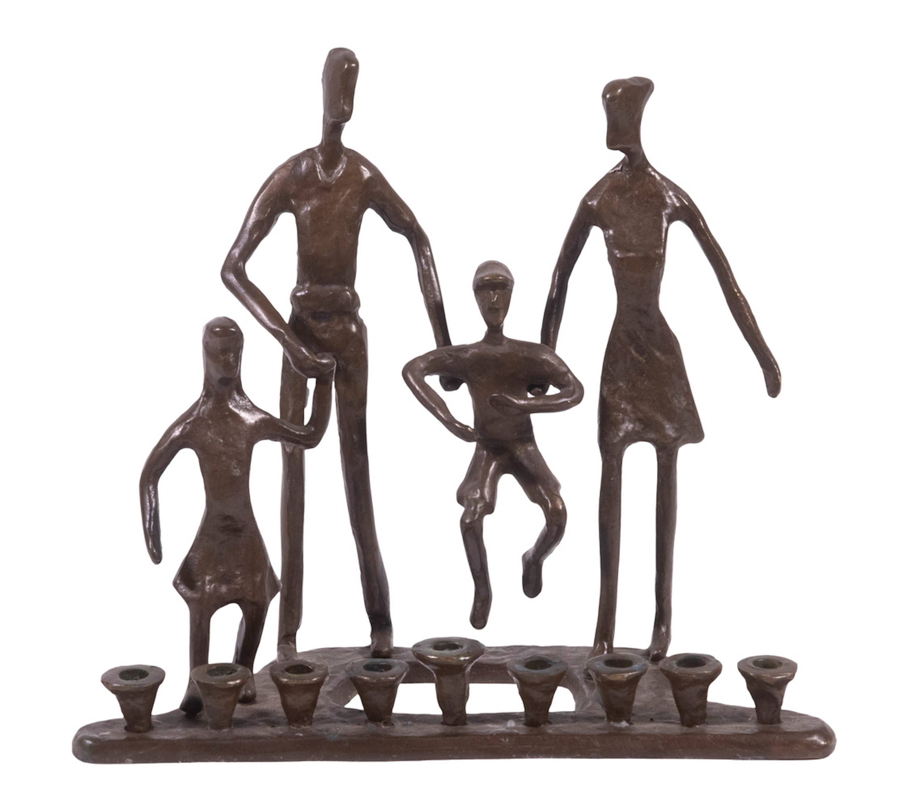 BRONZE FIGURAL MENORAH, CA 1970s