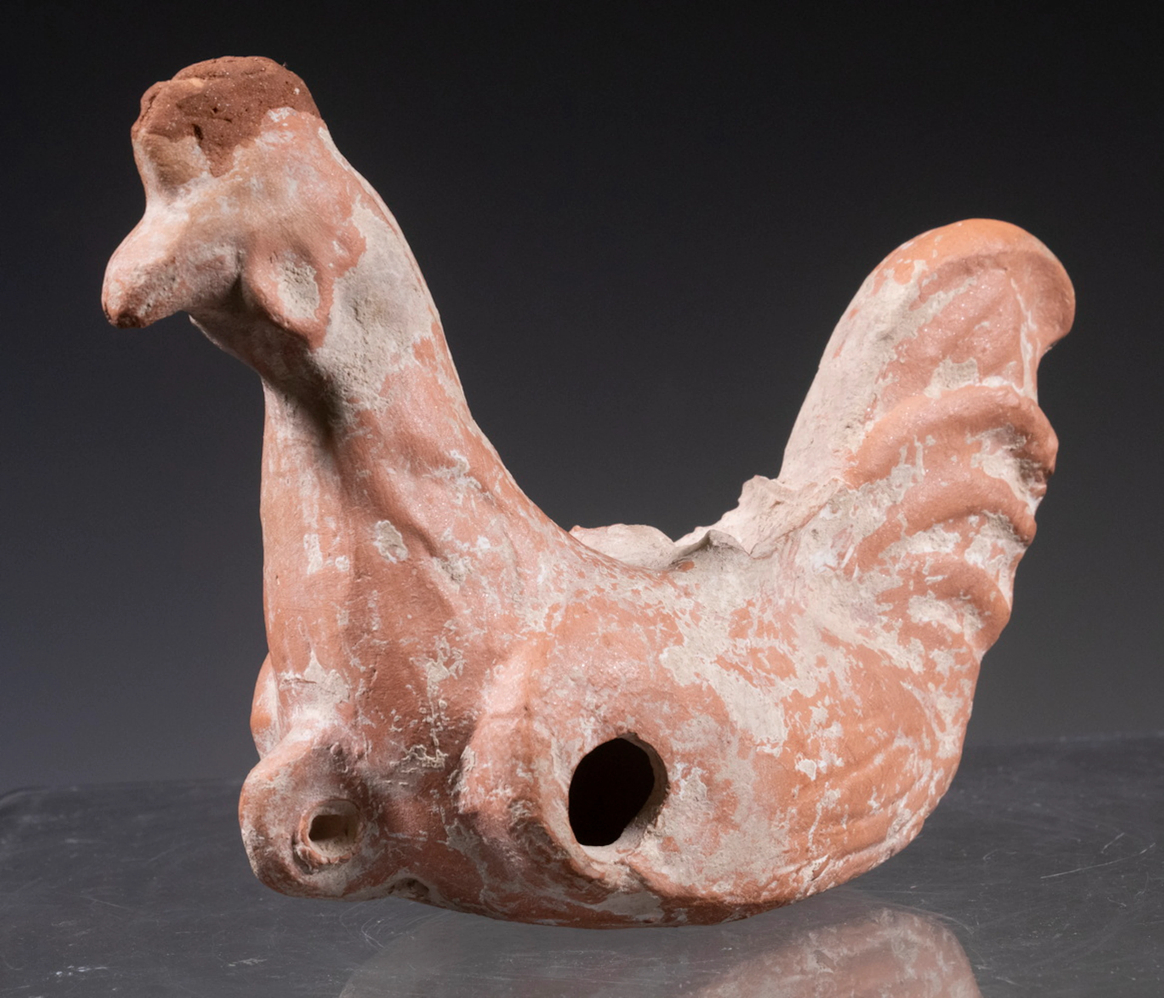 4 1/2" TALL RARE TERRACOTTA ROOSTER FORM TOY