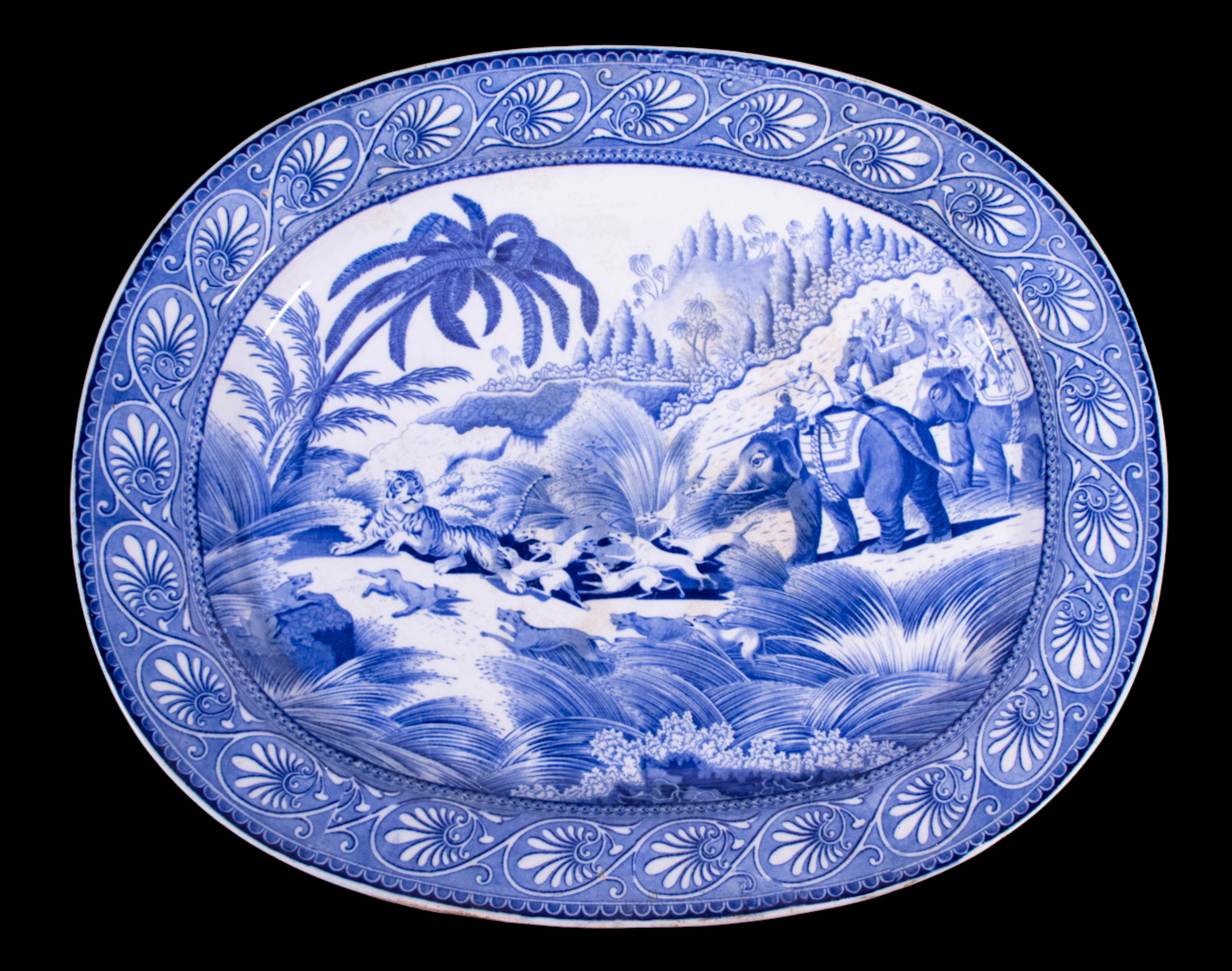 STAFFORDSHIRE PLATTER WITH INDIAN HUNTING SCENE