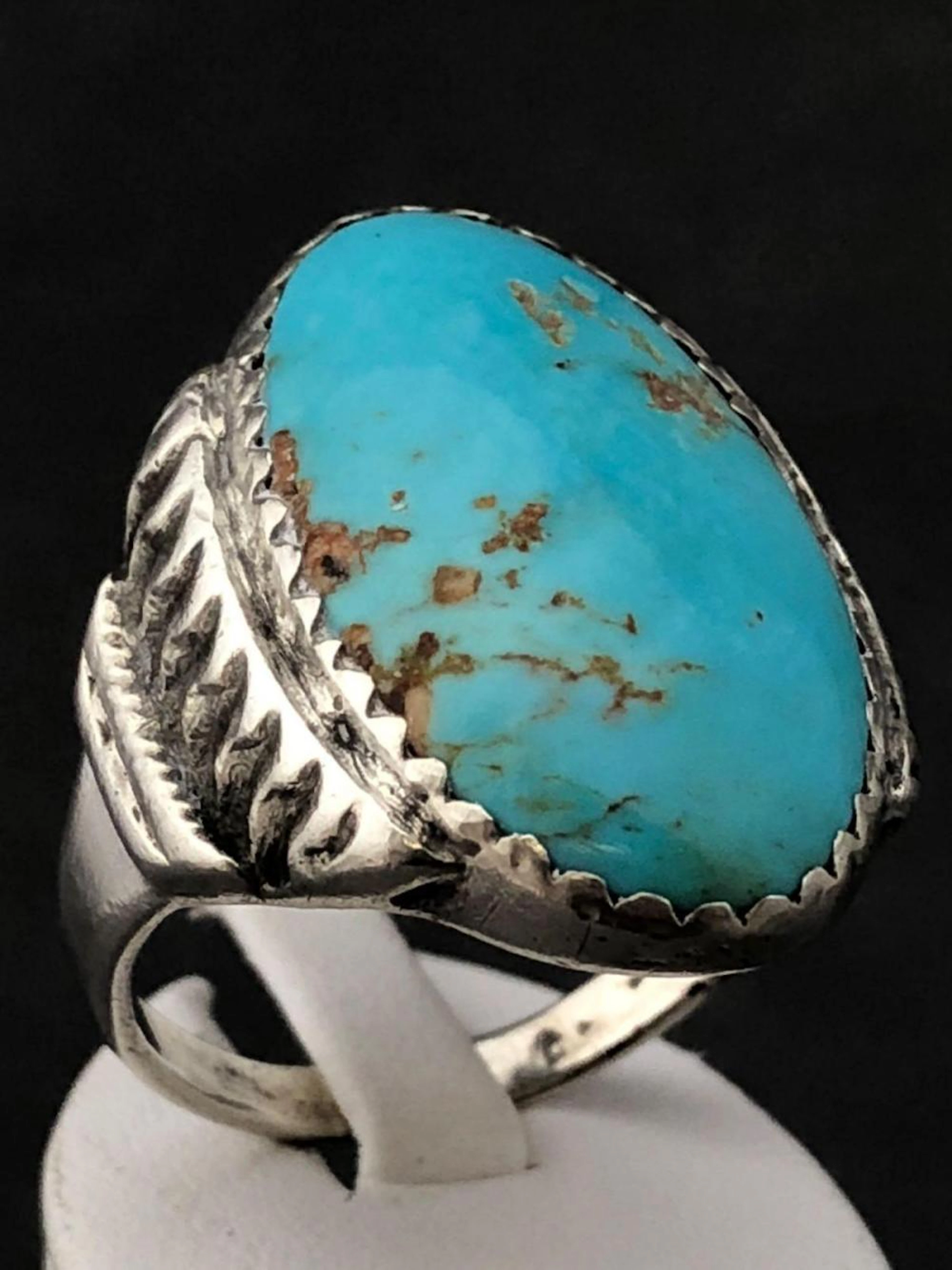 Large Sterling Silver and Turquoise Old Pawn Native American Ring