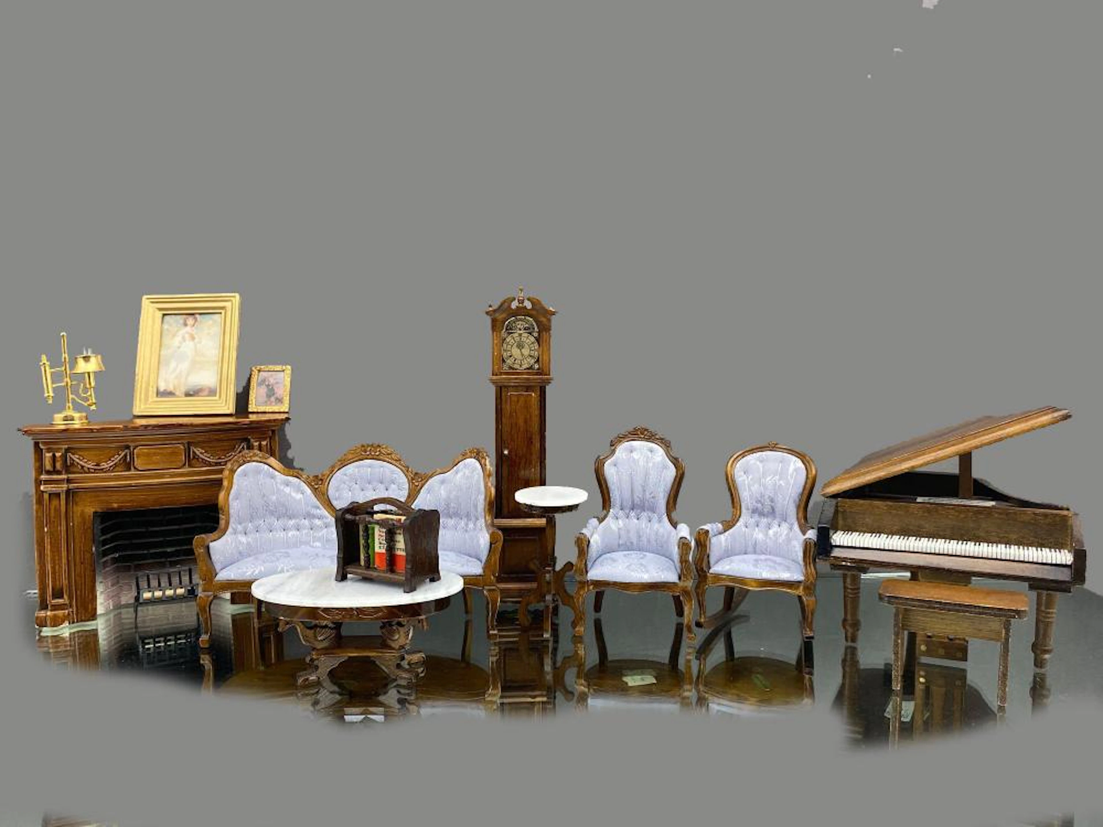 Lot Of Miniature Sitting Room Dollhouse Furniture