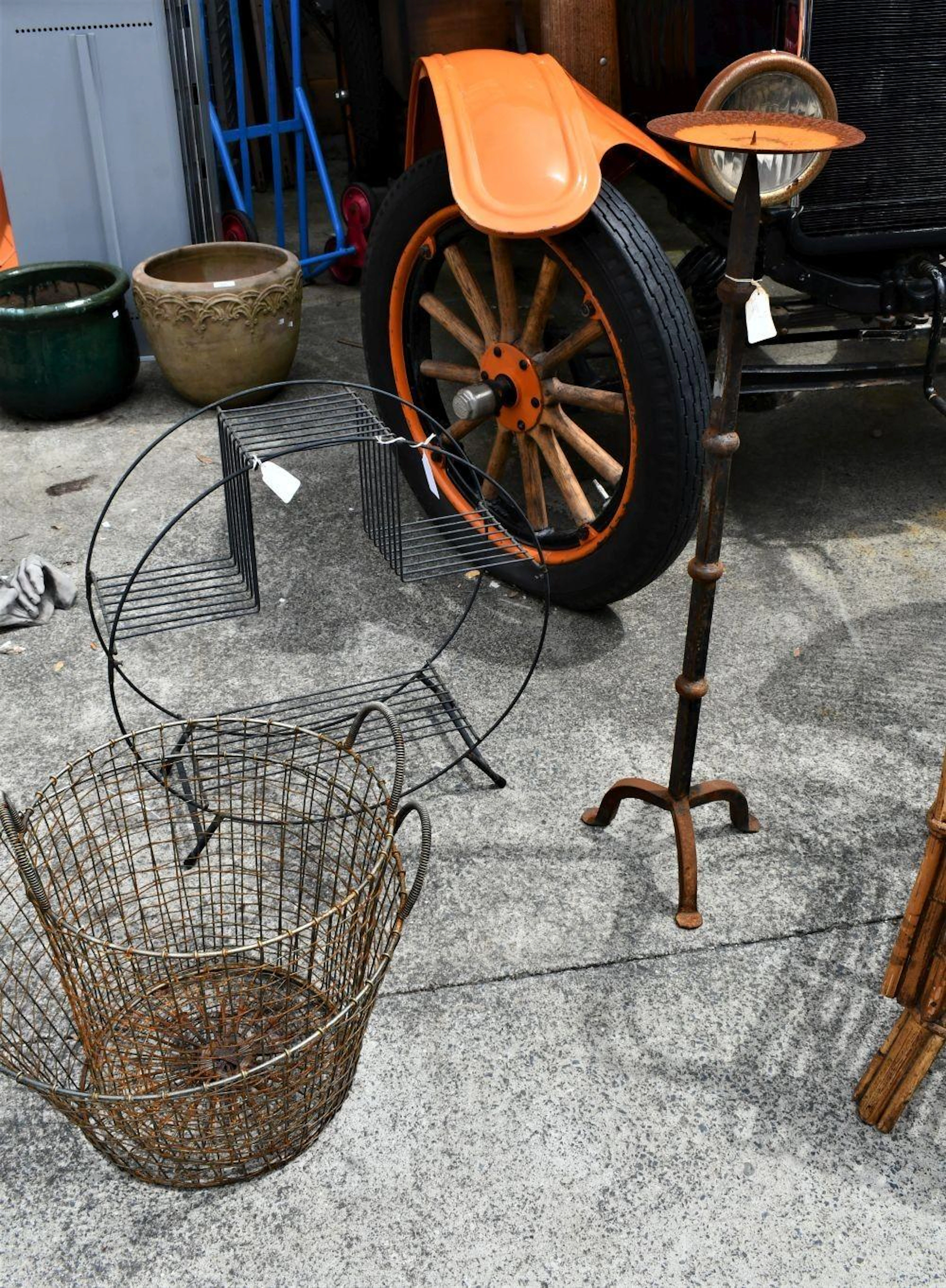 4 items to include gothic style candelabra in iron