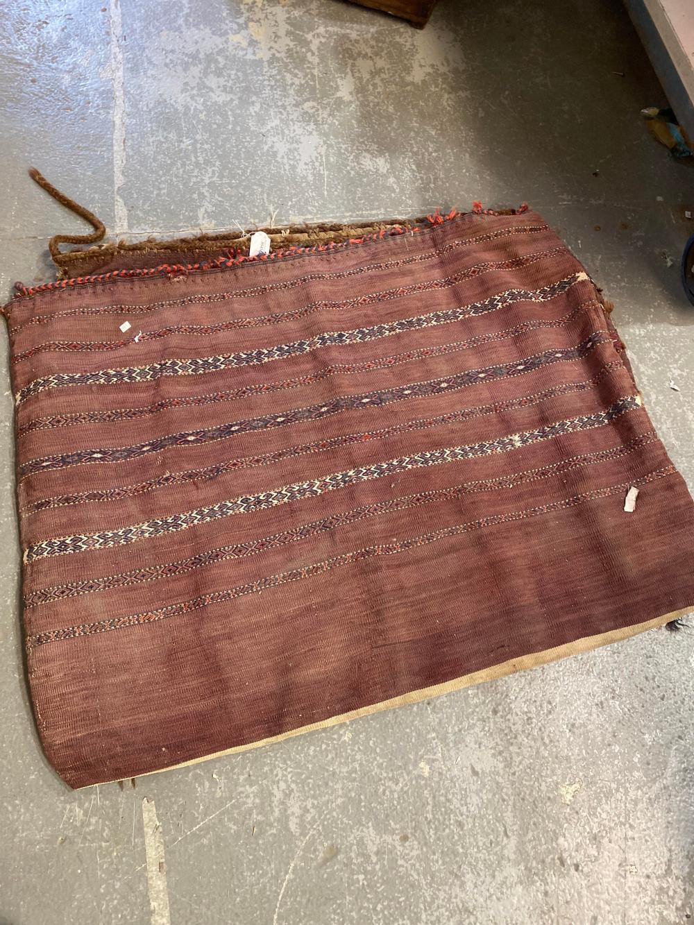 2 x large kilm style bags, hand woven, vegetable dyed. 104cm W, 83cm H.