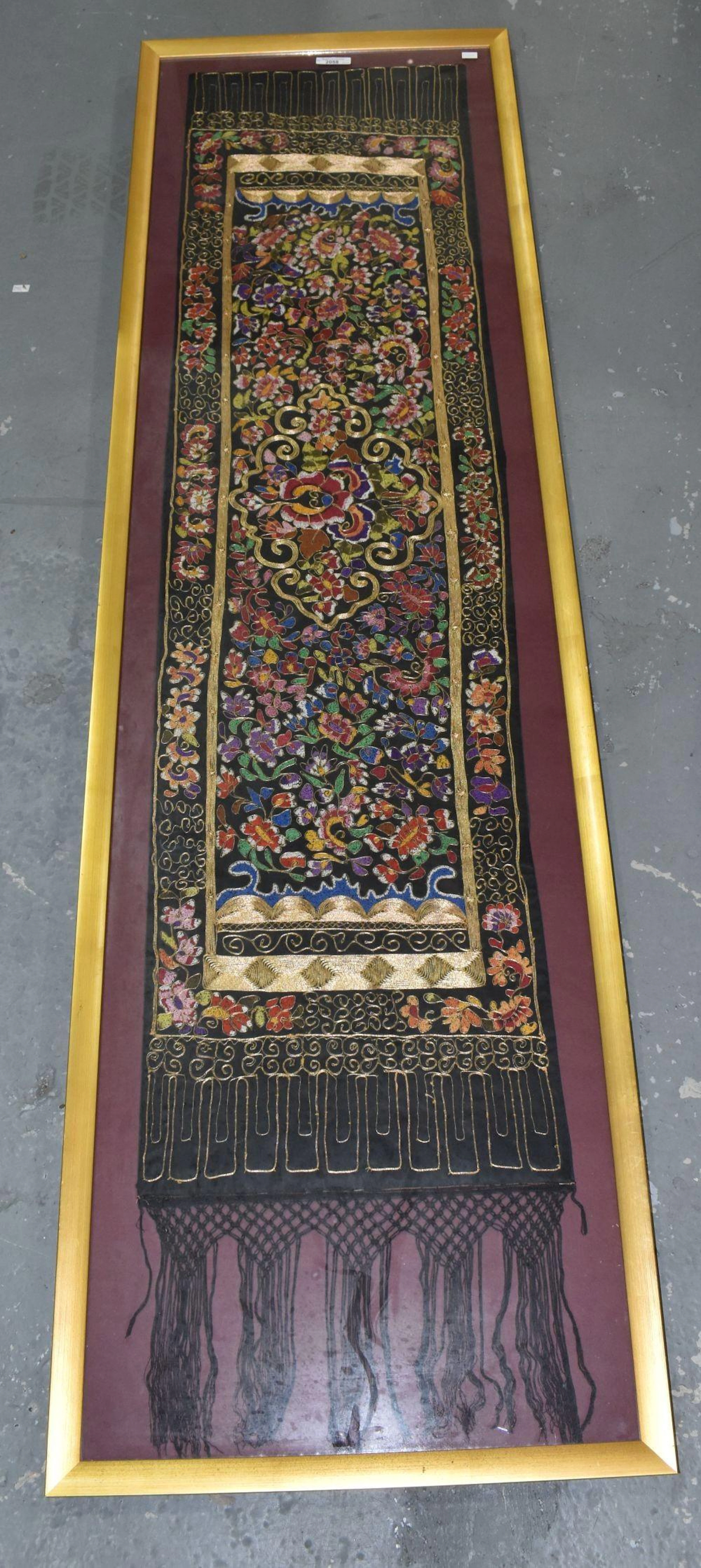 Large Framed Sideboard Runner - colourful embroidered design. 167cm x 48.5cm