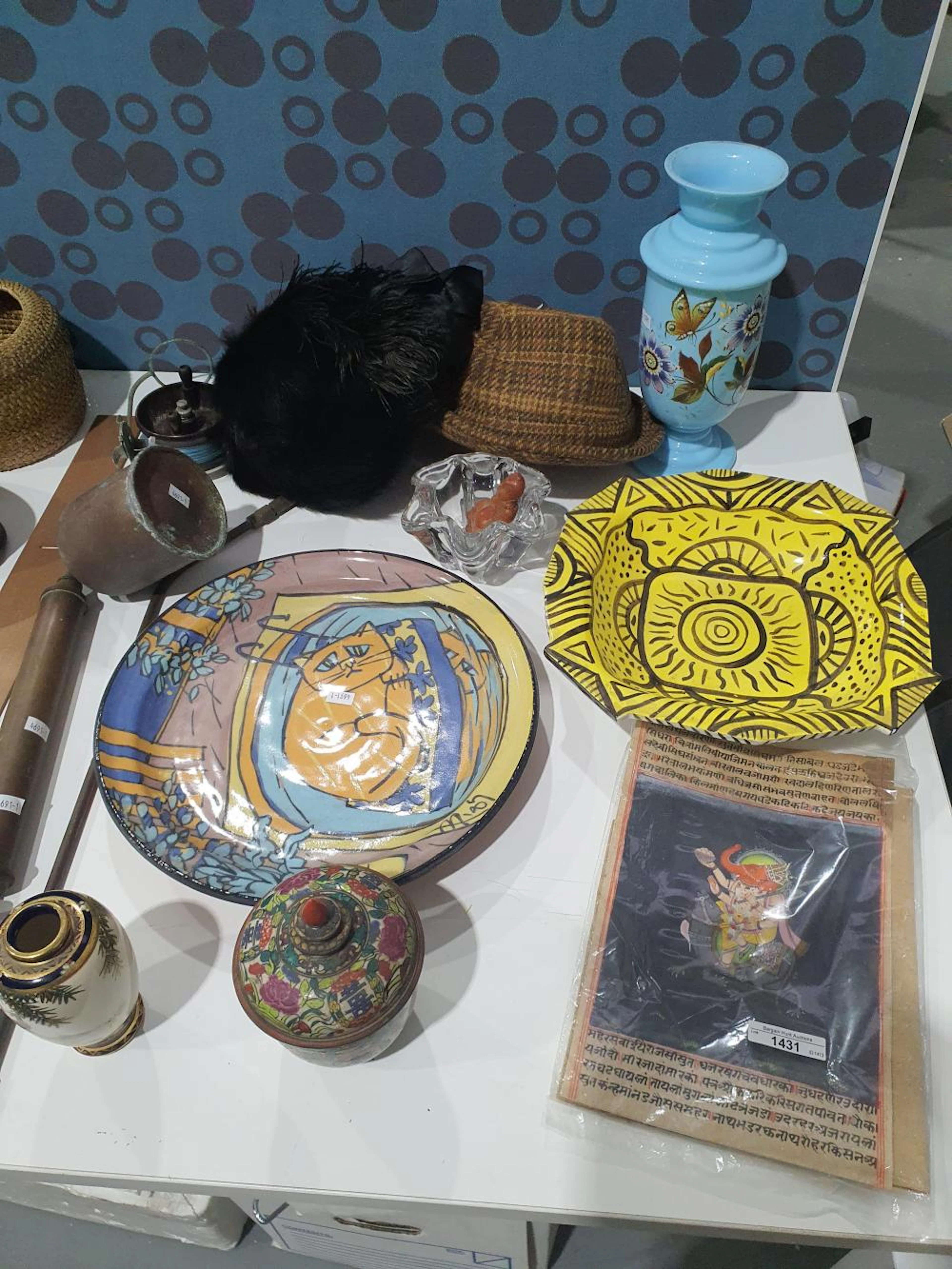 Mixed Lot - large glazed ceramic stylised cat platter