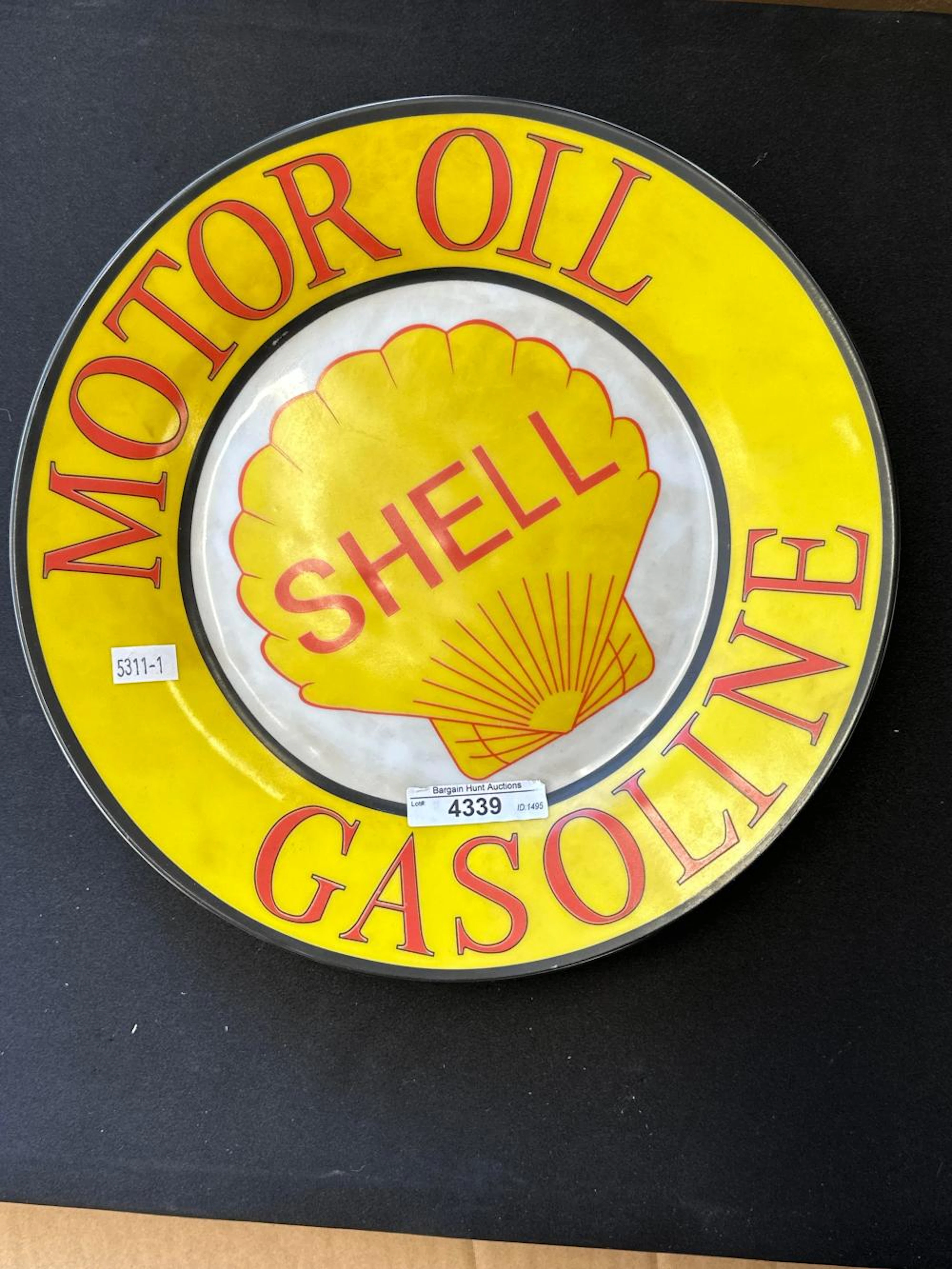 Vintage Shell motor oil porcelain plate, made in Germany. 27cm Dia.