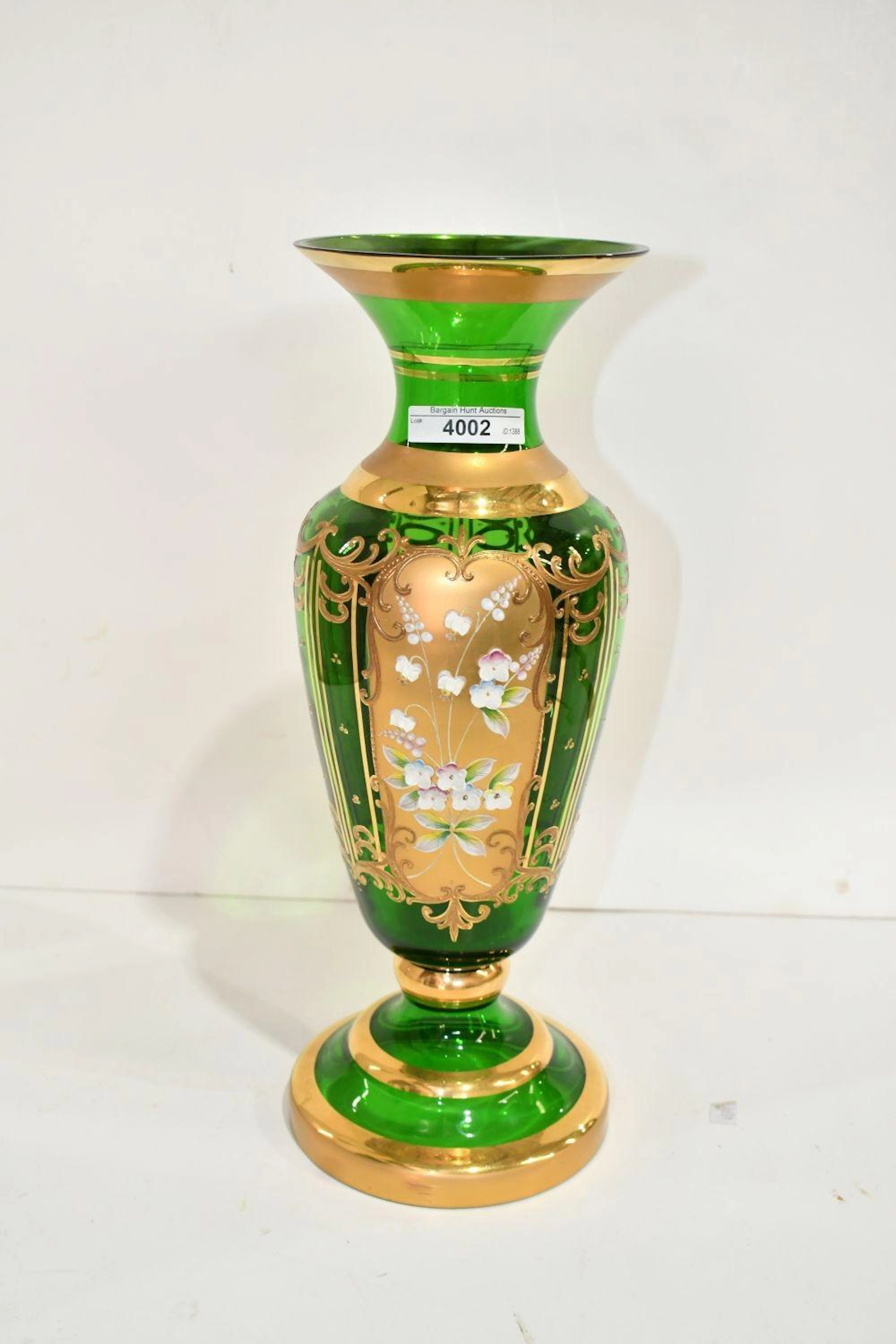 Tall Bohemian Glass Sideboard Vase - emerald coloured...