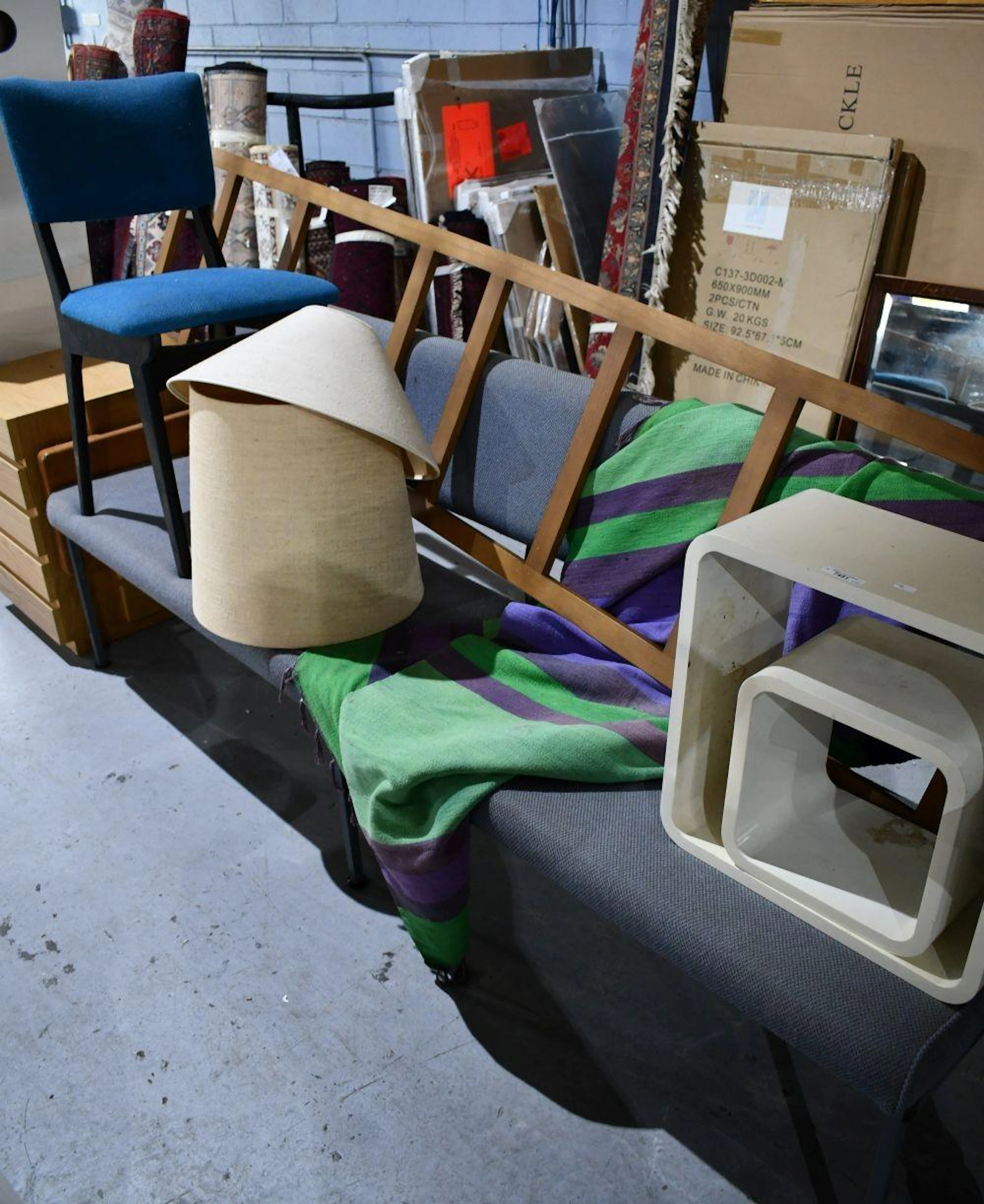 Collection to include a vintage church pew - grey wool...