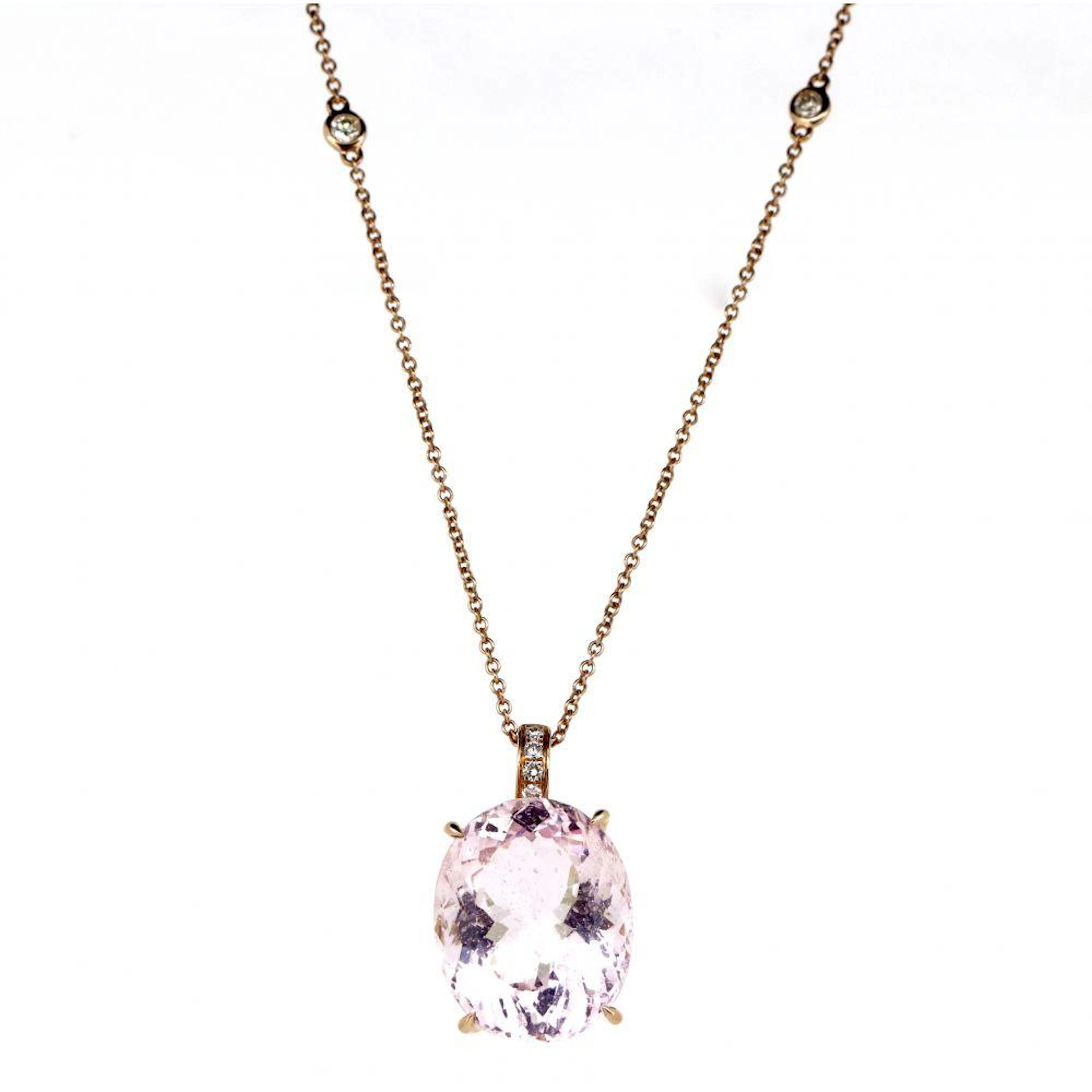 14K Rose Gold Kunzite & Diamond Statement Necklace