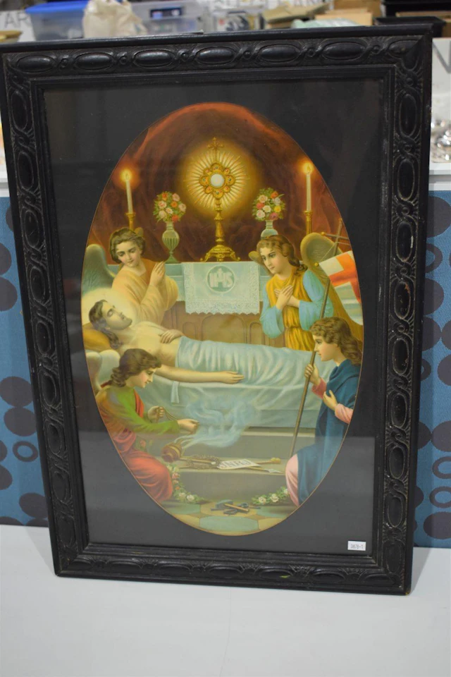 Vintage Coloured Religious Print - in black painted...