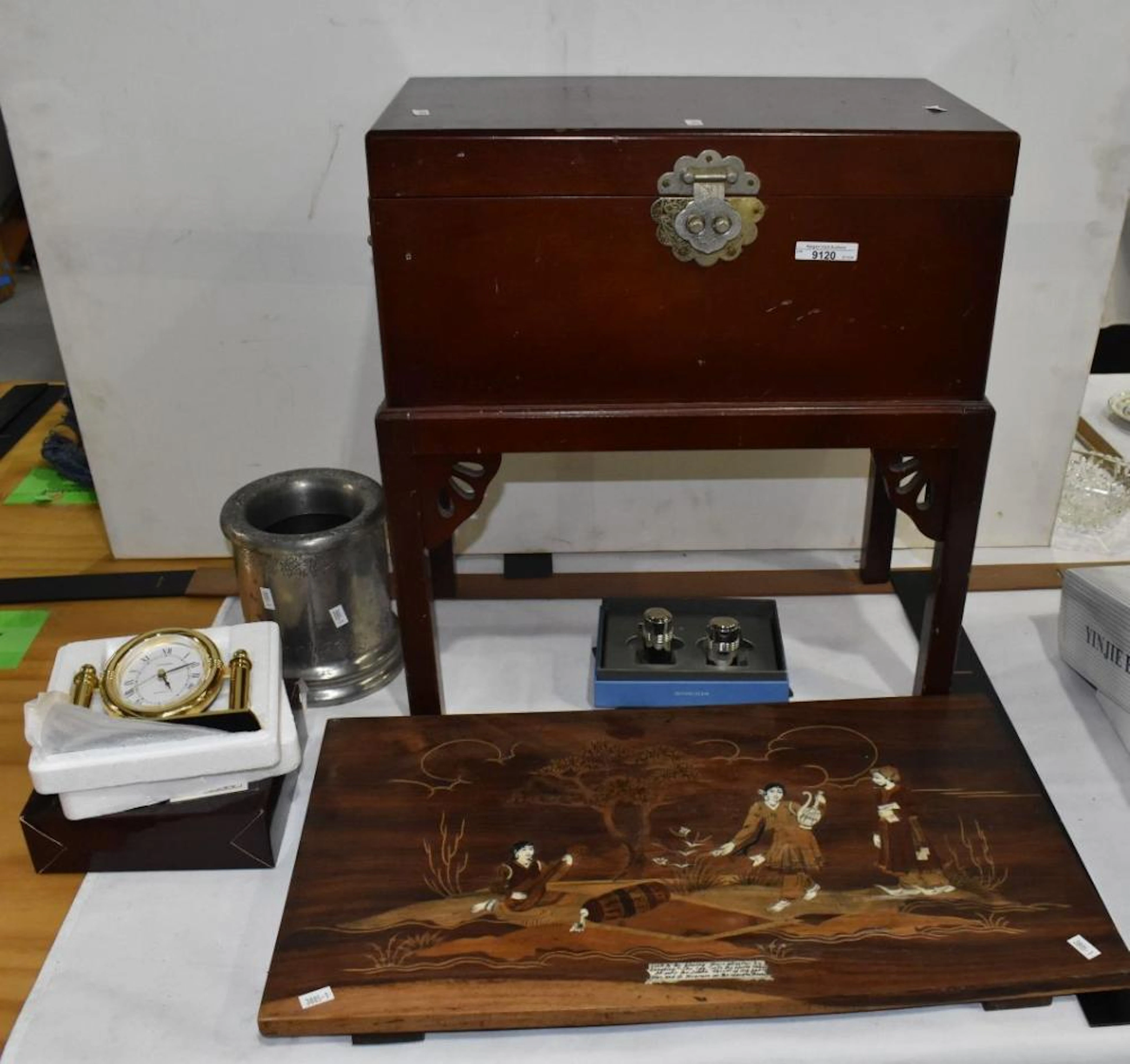 Chinese Wooden Chest on Attached Stand - with metal hardware