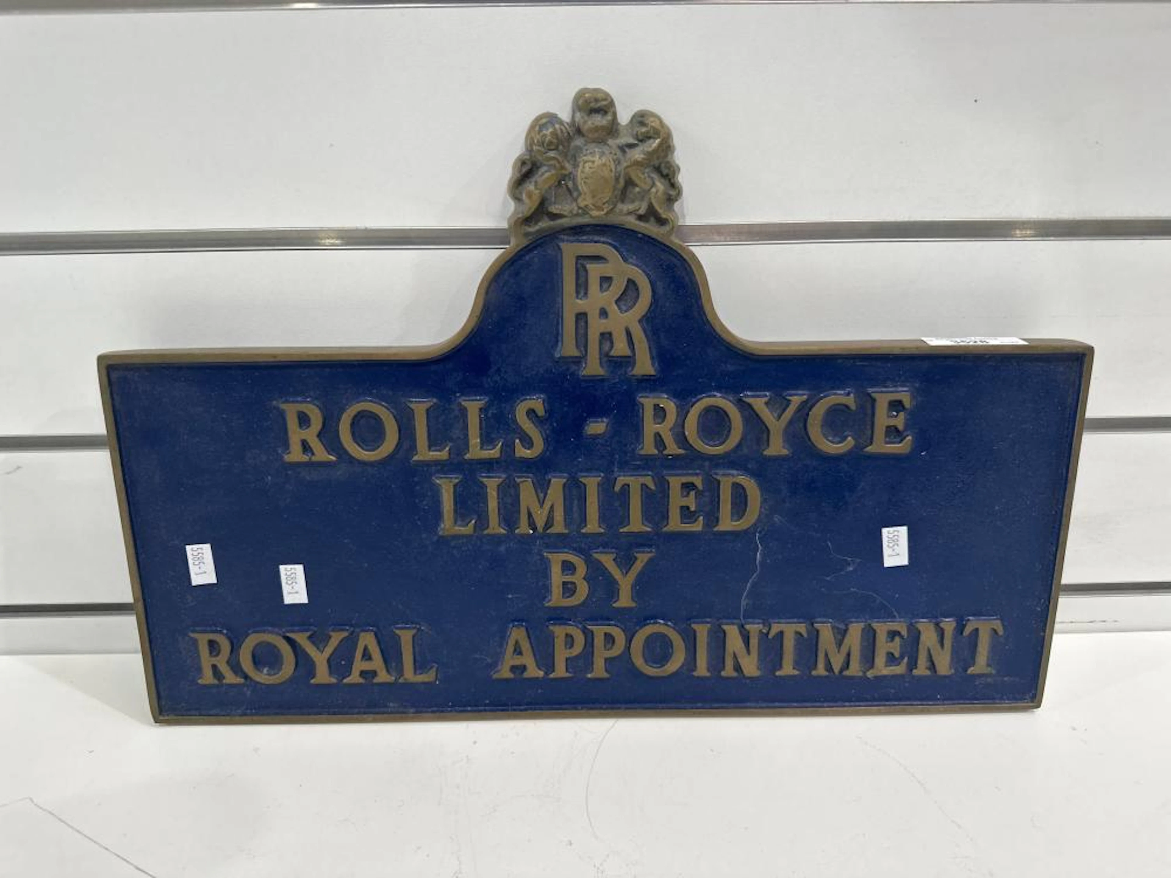 Rolls Royce cast brass sign with blue background