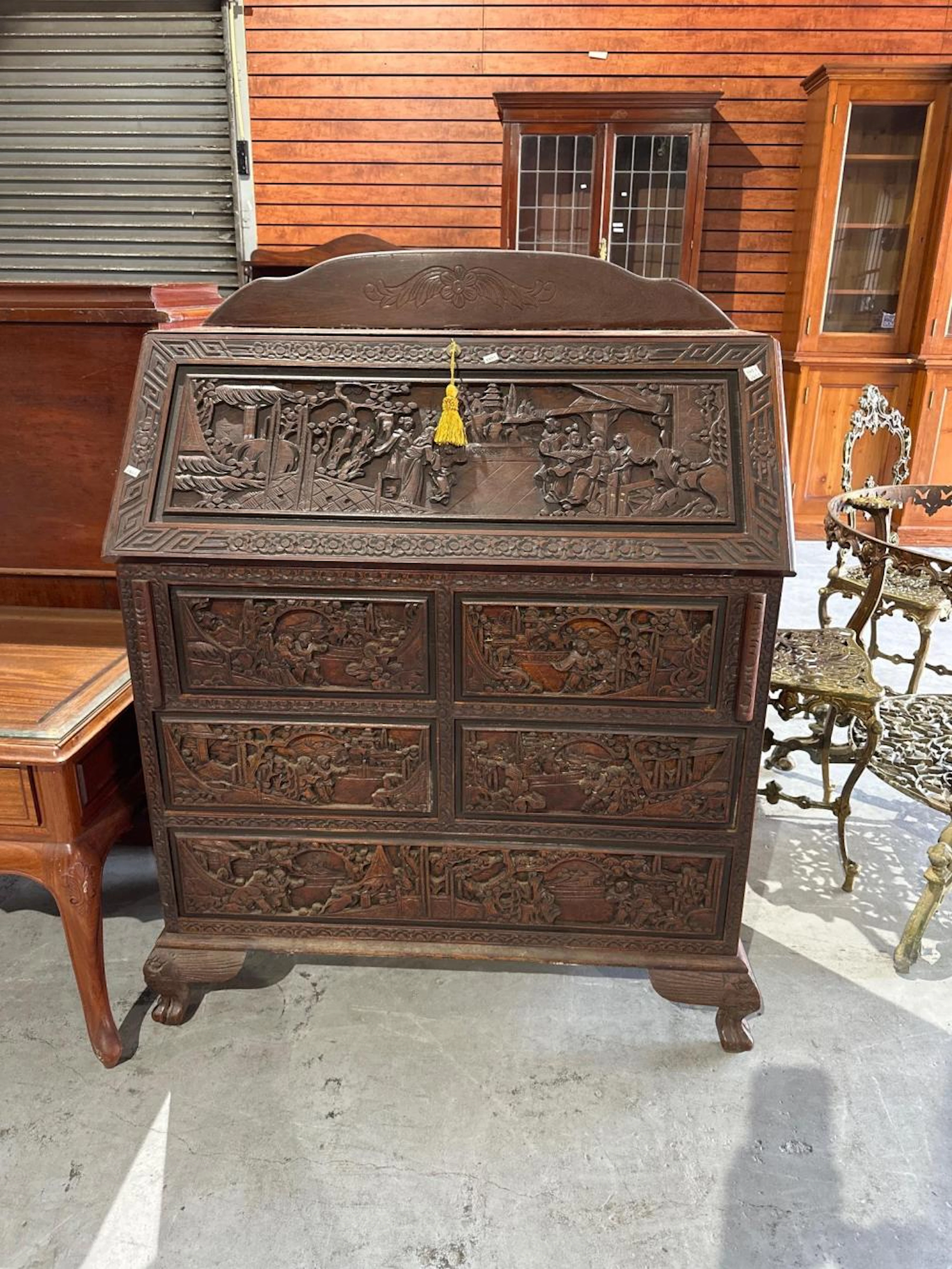Unusual vintage Chinese camphor wood bureau chest