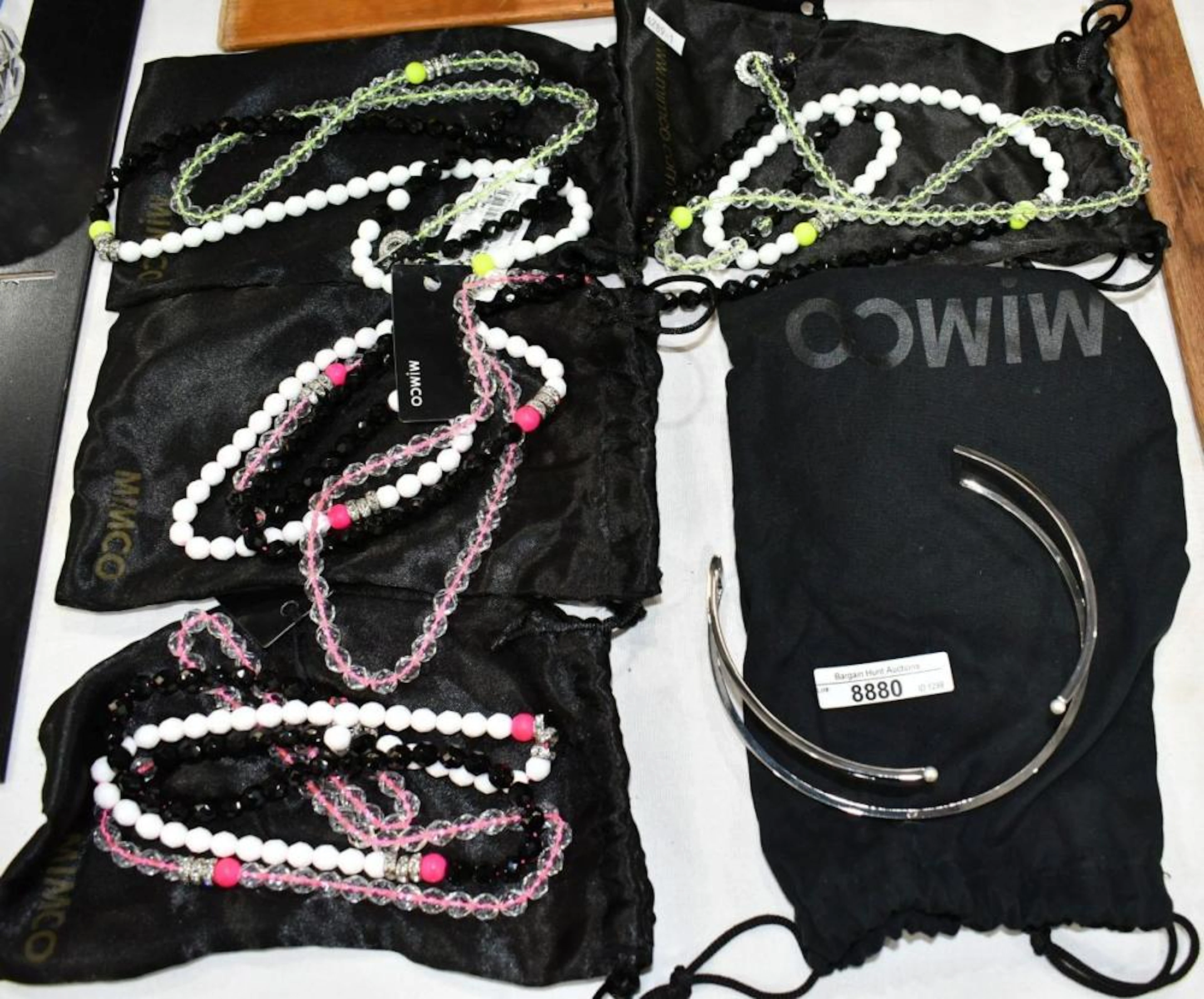 4 Mimco Bead Necklaces and 1 Chrome Choker - with dust bags and original tags