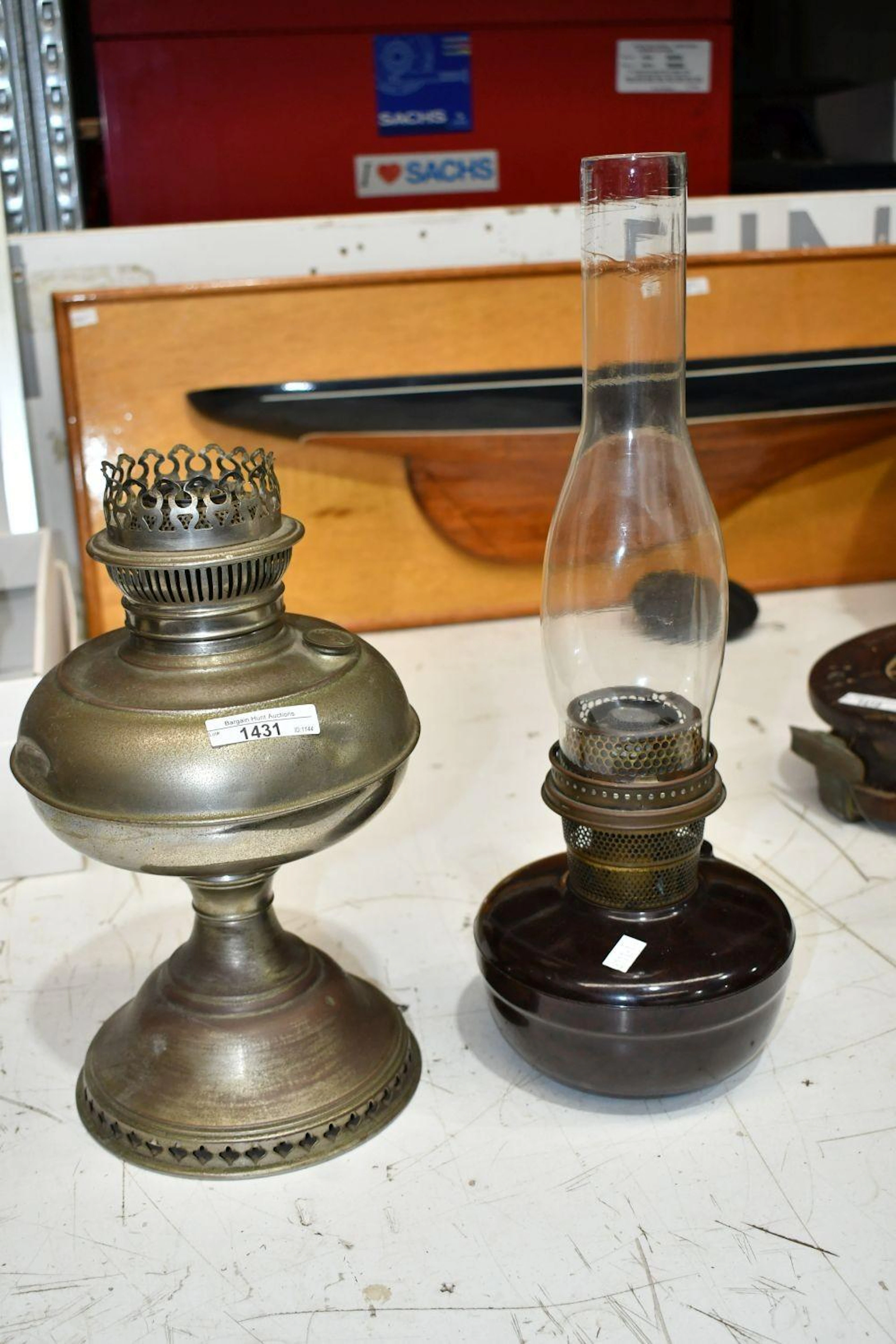 2 Vintage Oil Lamps - including 1 Rayo (modified to...