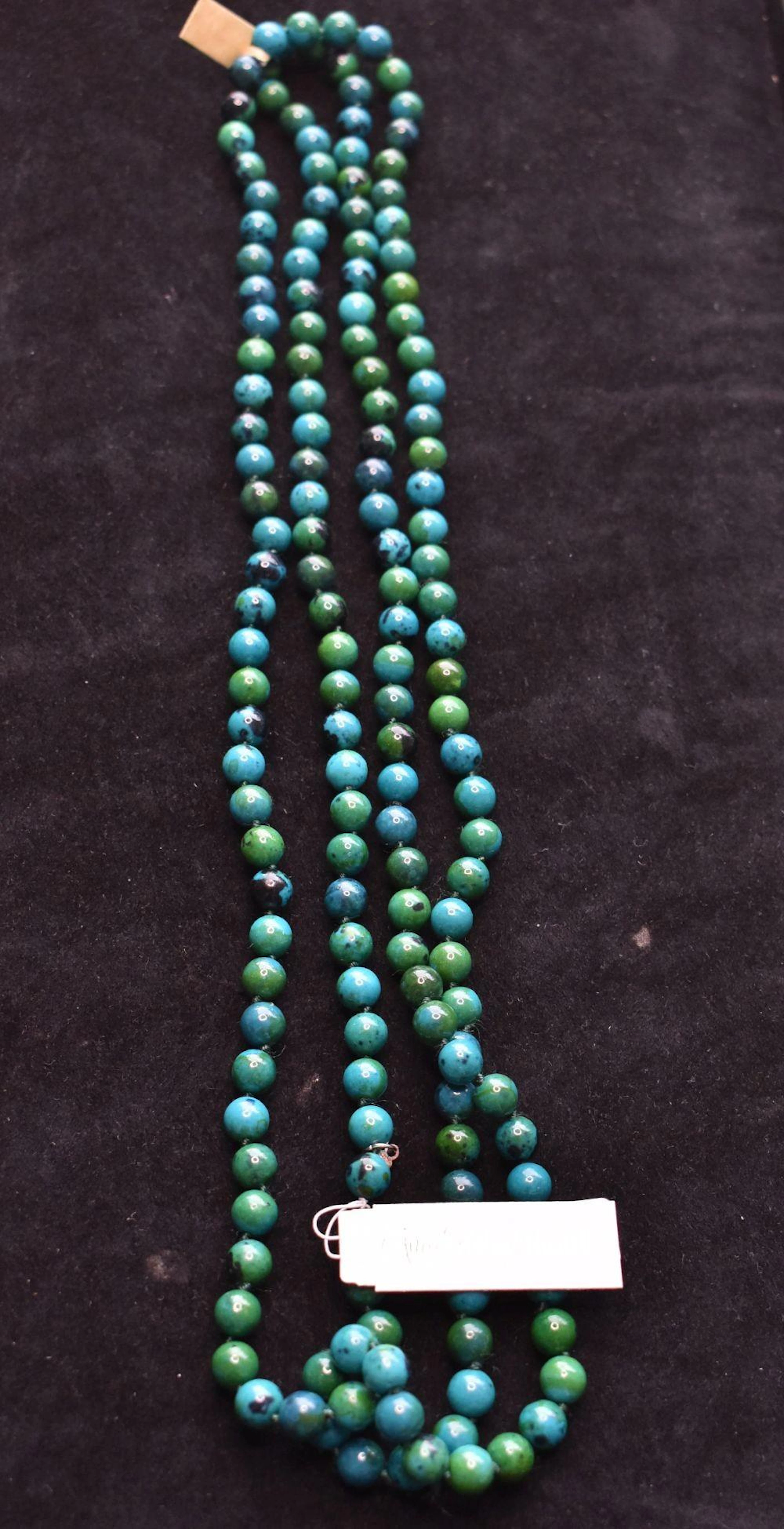 Long Azurite Malachite Beaded Opera Necklace, by Amy Kahn Russell 150cm long