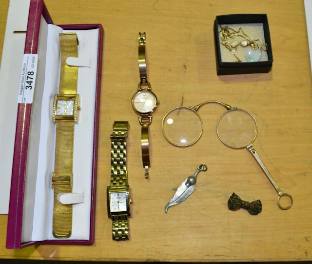 Mixed collection including an antique pair of folding lorgnettes