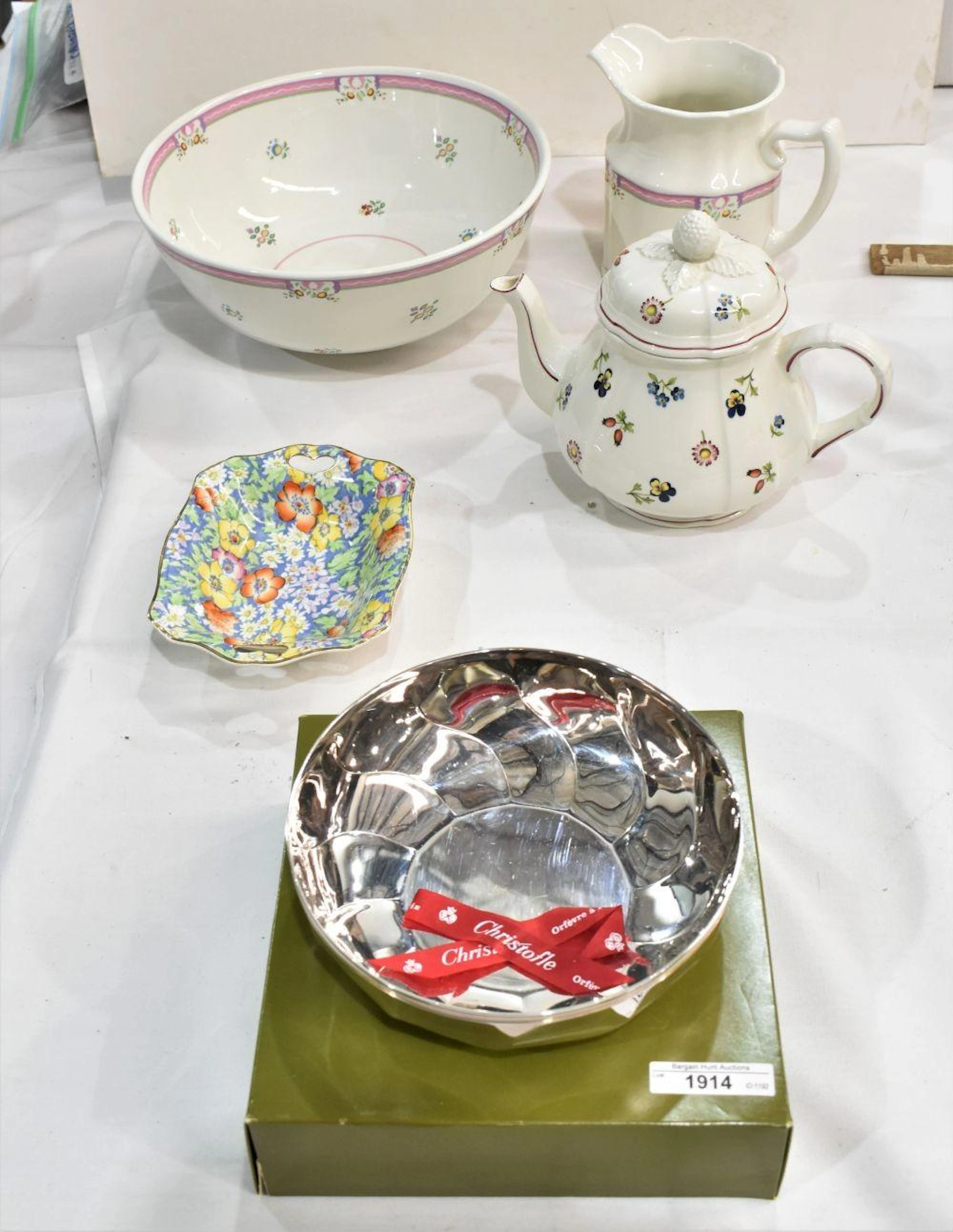 Boxed Christofle Silver Plated Bowl - a Royal Winton "Anemone" condiment dish