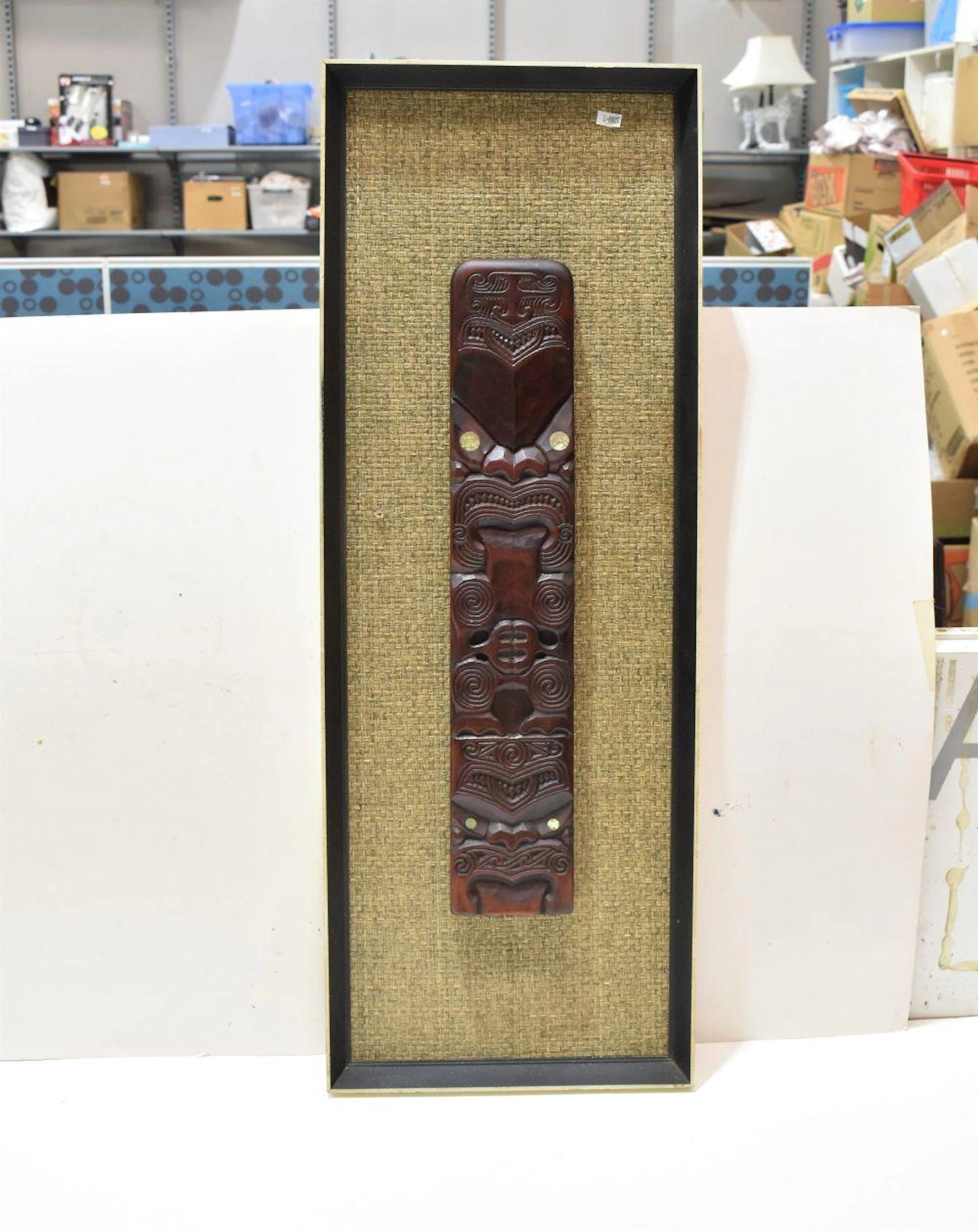 Vintage Framed Carved Maori Tiki Totem - Paua shell inlay