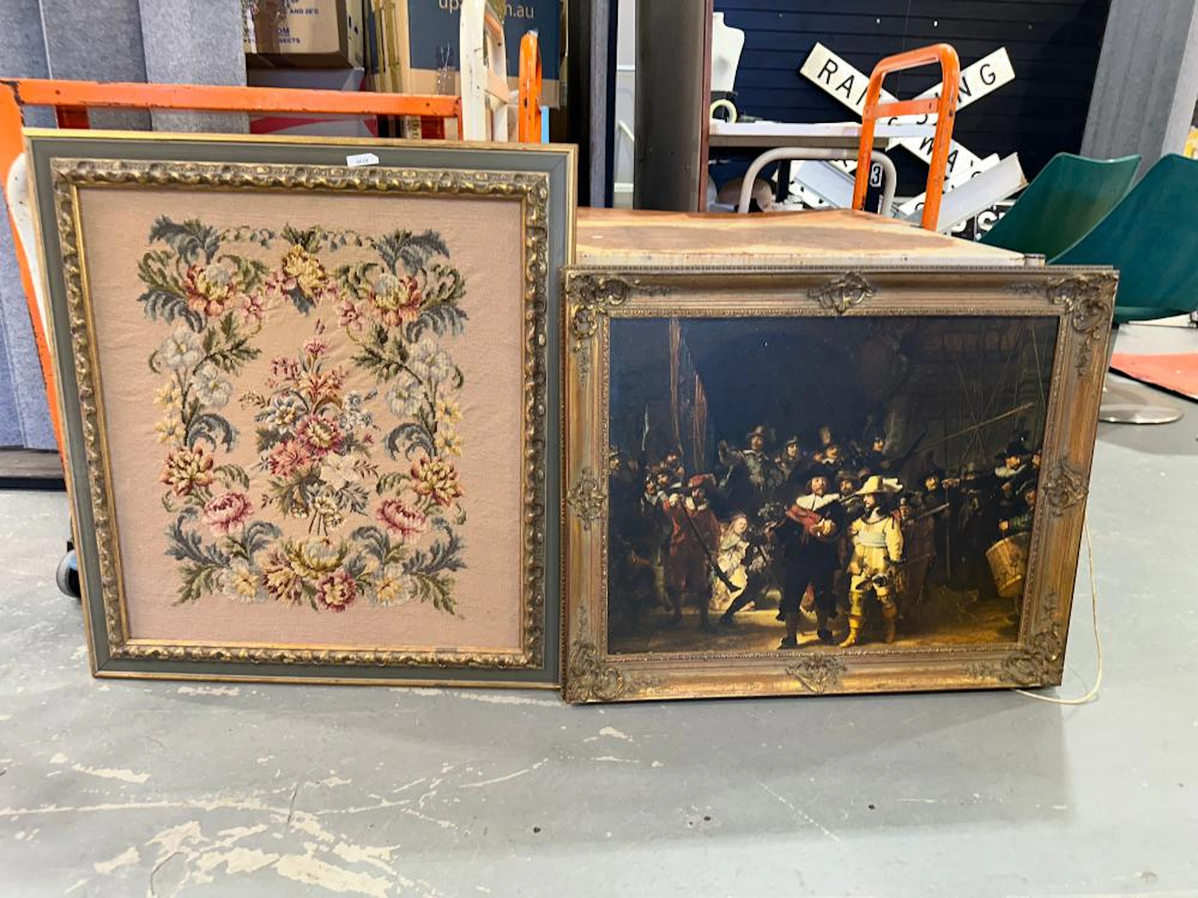 Vintage large Framed Tapestry and Rembrandt The Night...