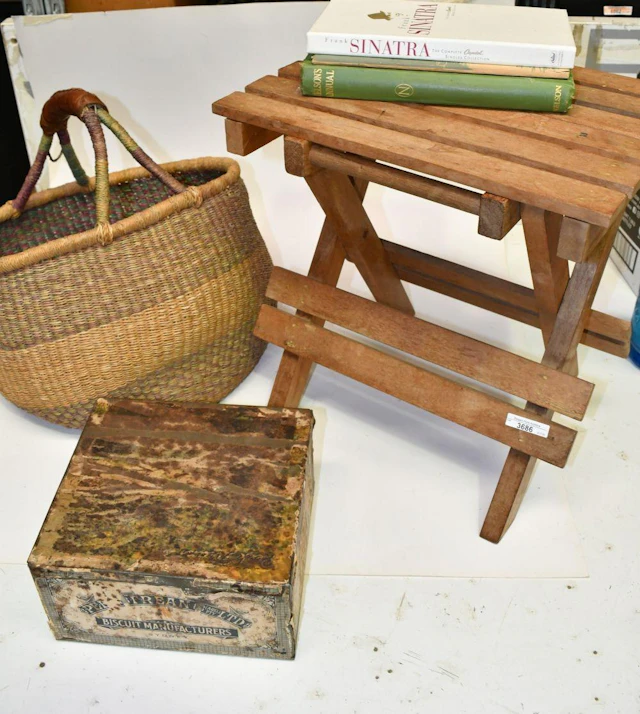 Collection of Items including a hand woven Indigenous basket