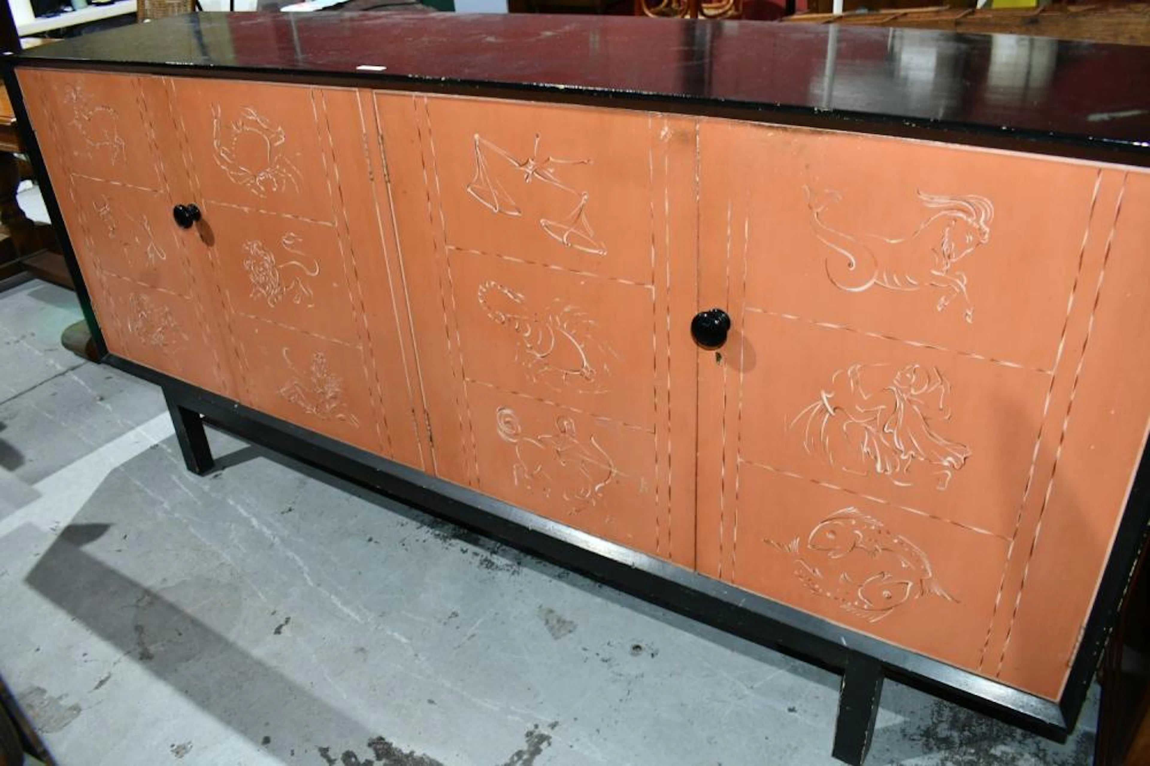 Unusual Mid Century 4 Door Sideboard - black painted...