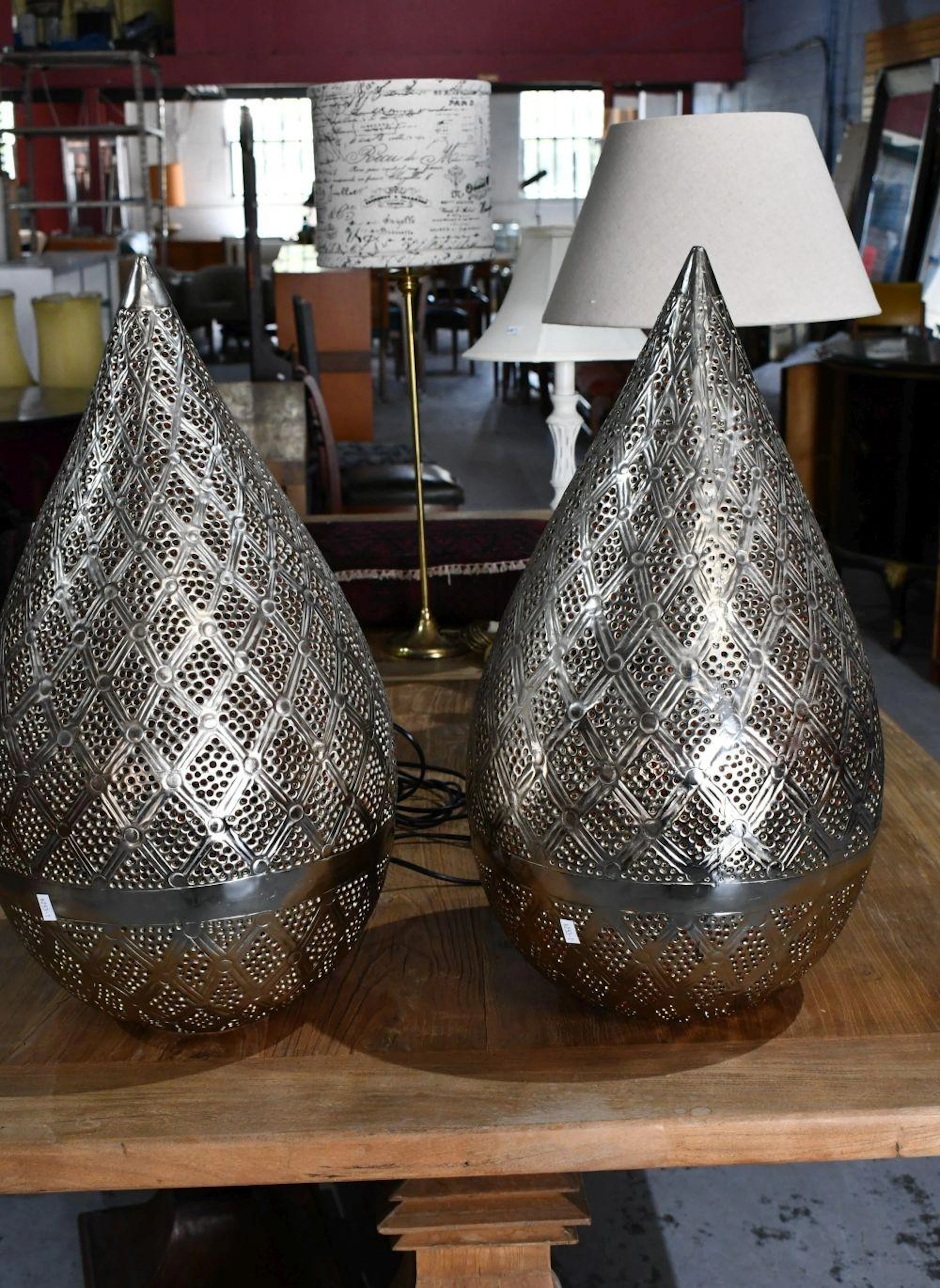 Pair Filigree Metal Table Lamps - Moroccan Style. 60cm tall.