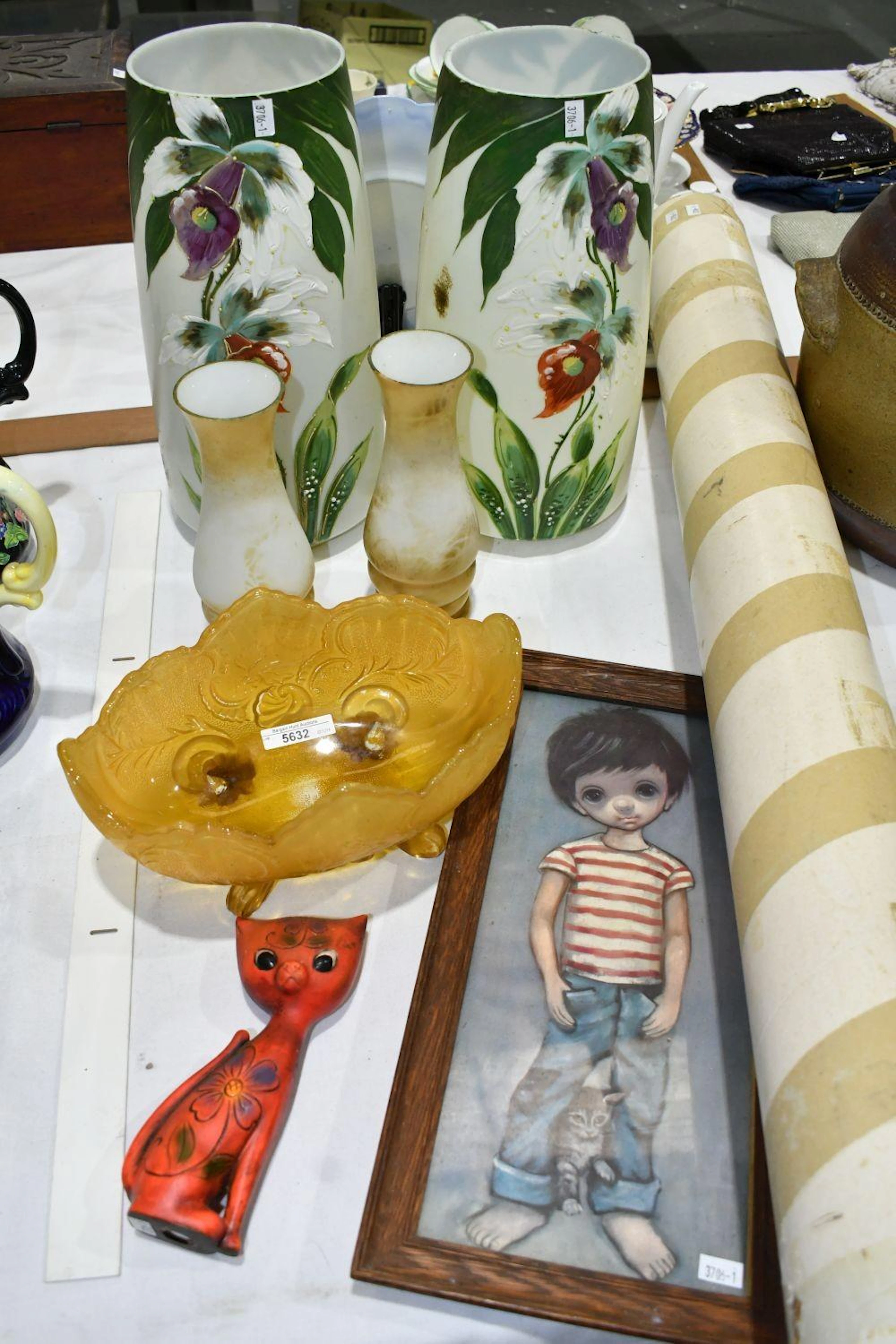 Antique and Vintage Wares - including a pair of Edwardian Opal glass vases