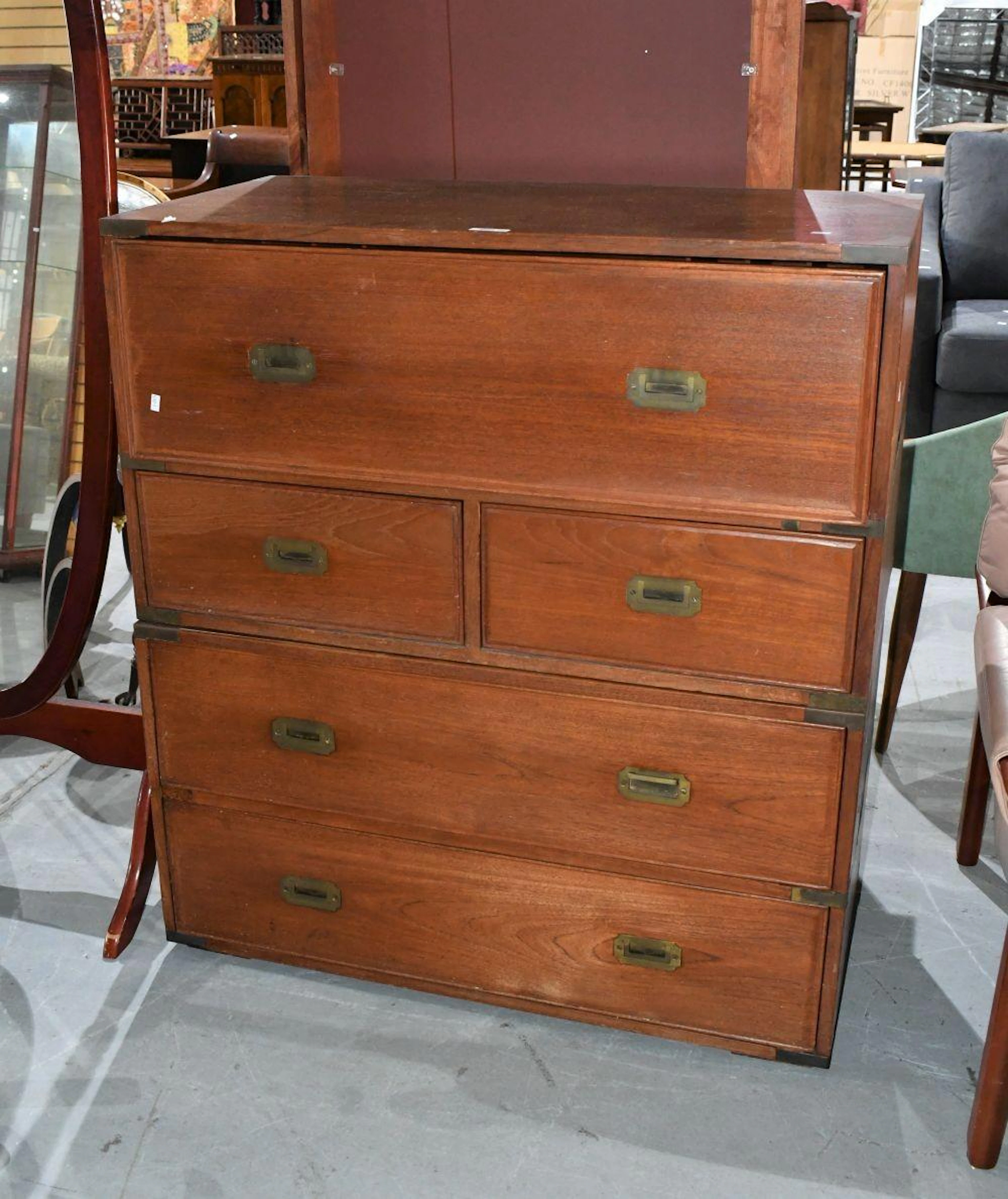 Vintage campaign style secretaire bureau chest 92 cm wide