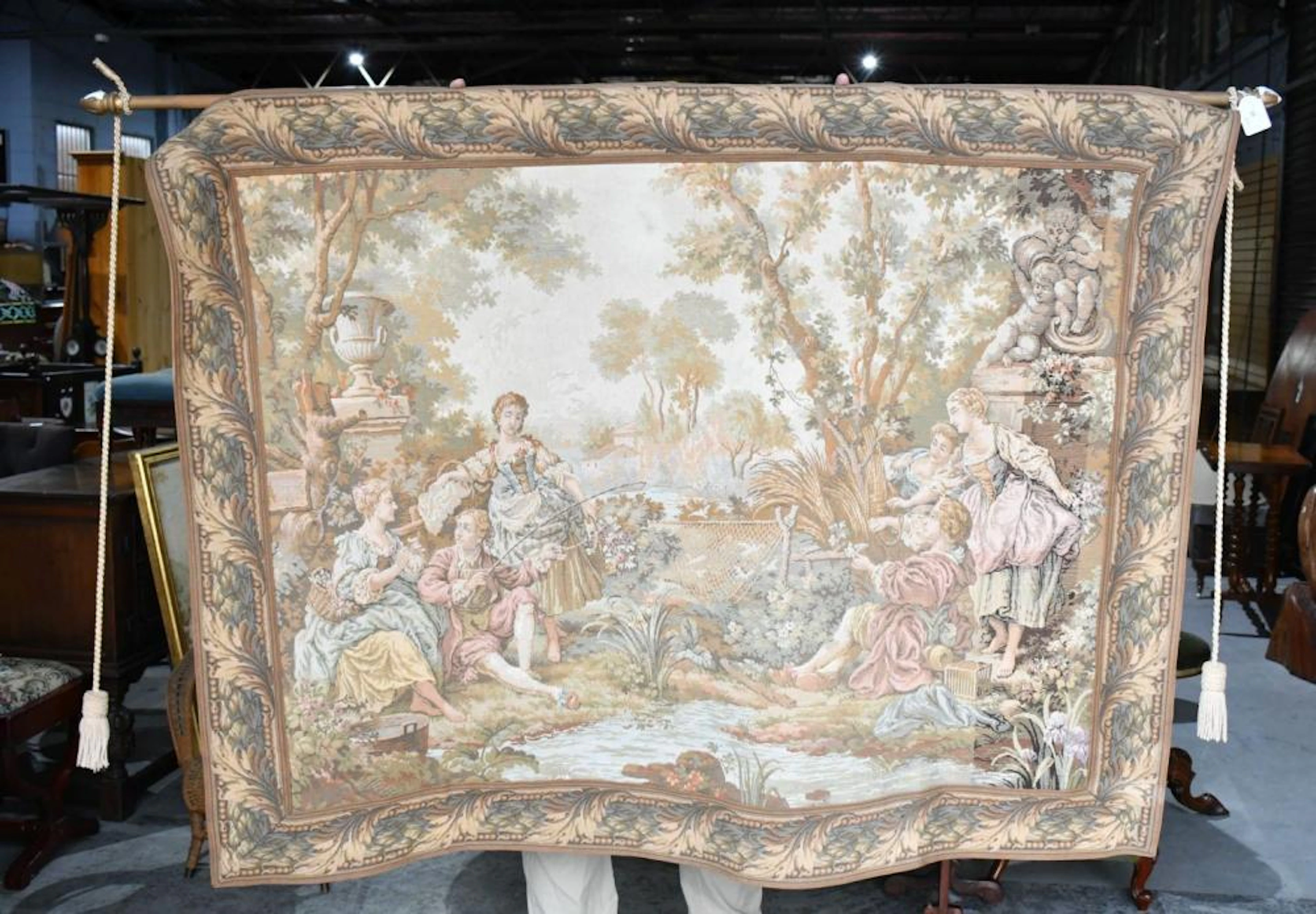 French Wall Hanging Tapestry - with Fragonard scene of...