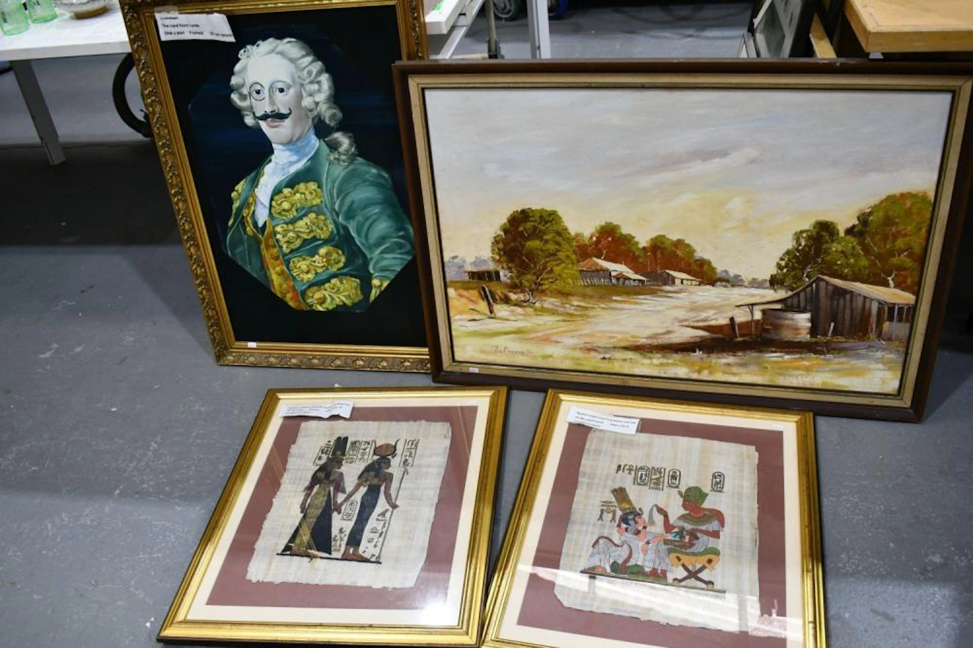 4 Framed Artworks - 2 Egyptian Papyrus paintings