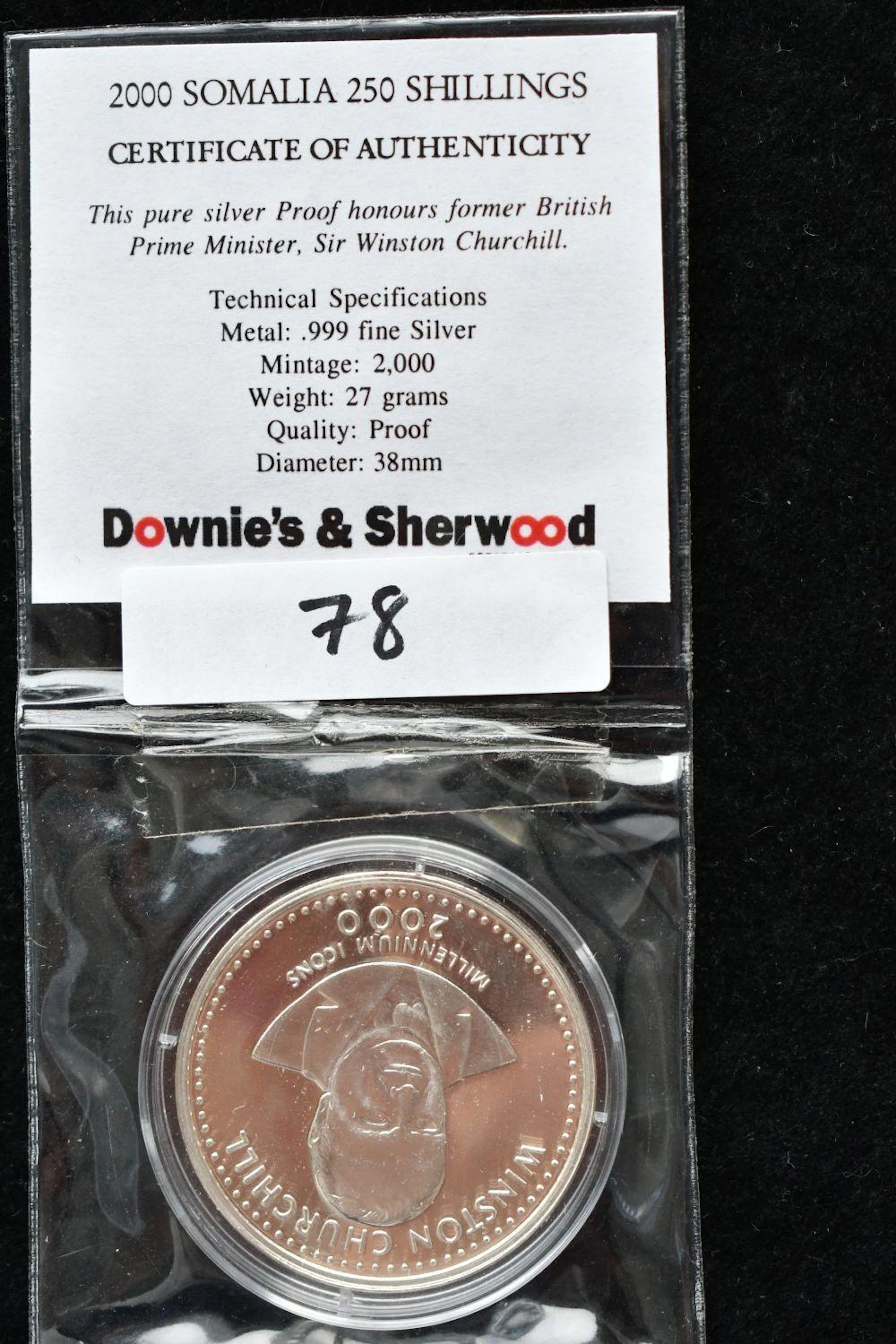 Year 2000 Somalia 250 Shillings 999 Fine Silver Coin "Sir...