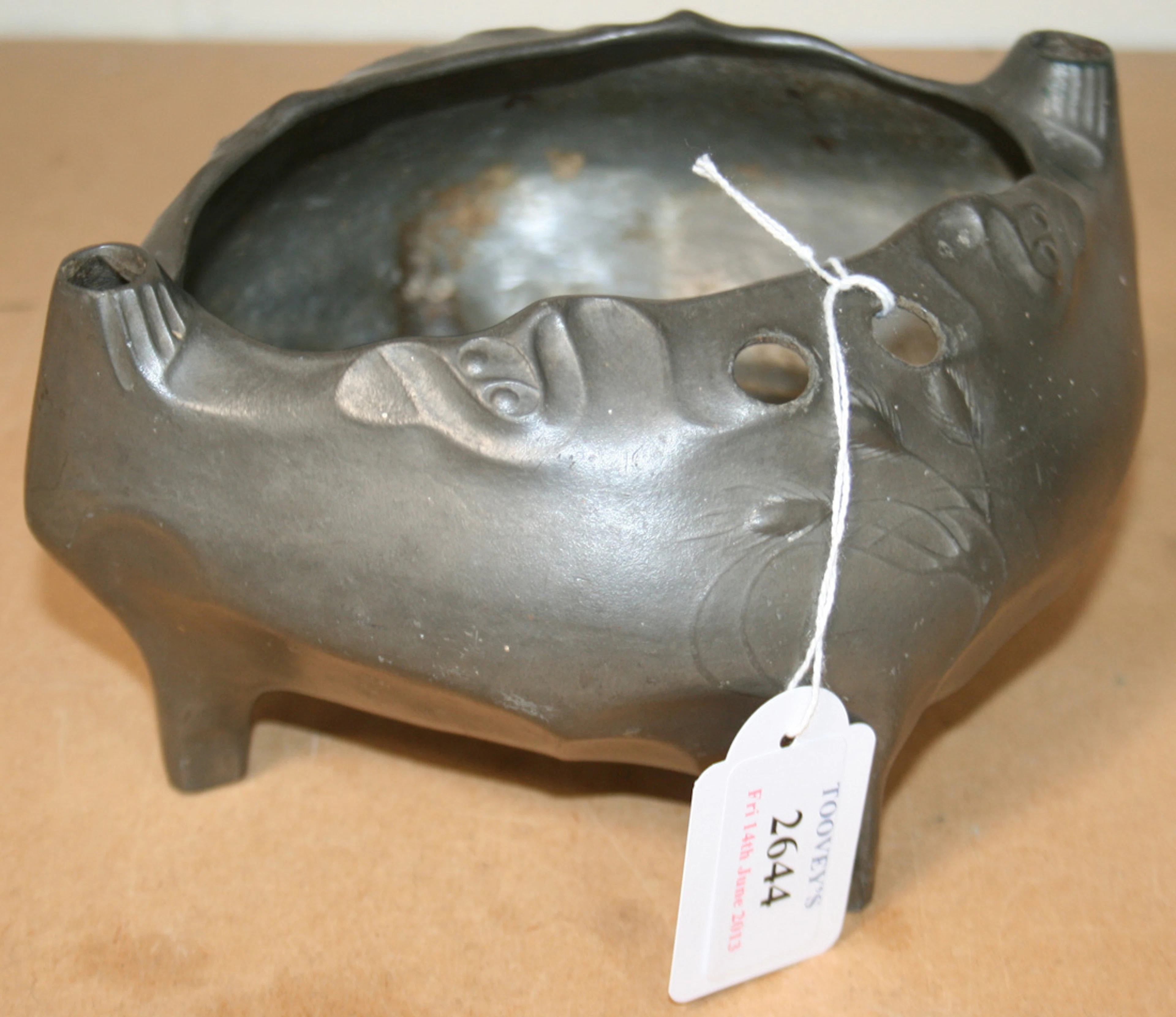 AN ART NOUVEAU KAYSERZINN PEWTER PLANTER OF ROUNDED SQUARE SHAPE
